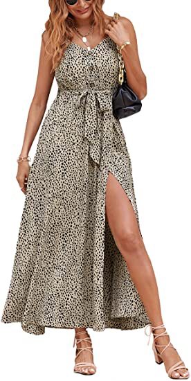 Summer Women's Fashion V Neck Sleeveless Elegant Tie Boho Beach Vacation Dress