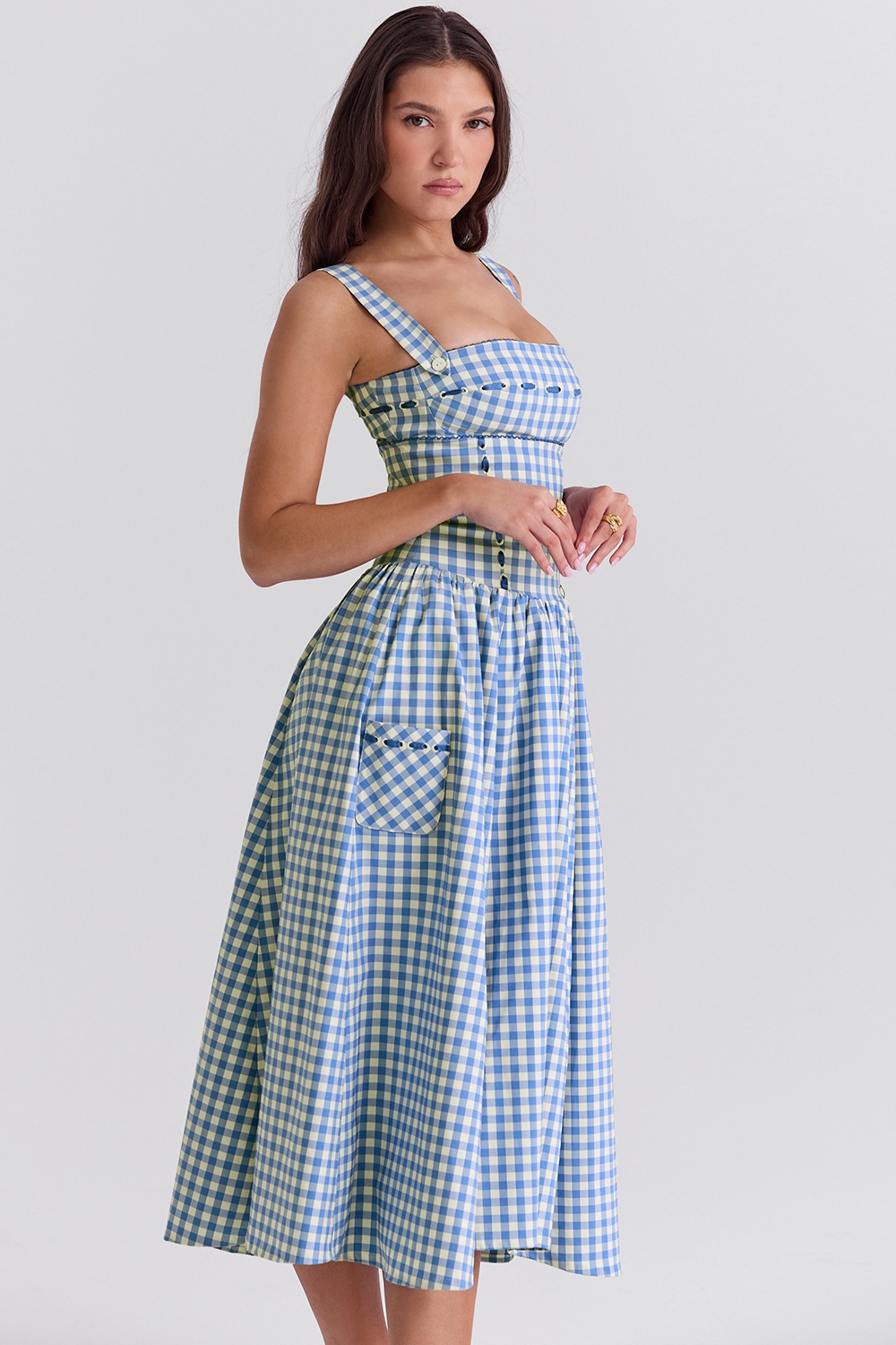 Blue plaid suspender dress