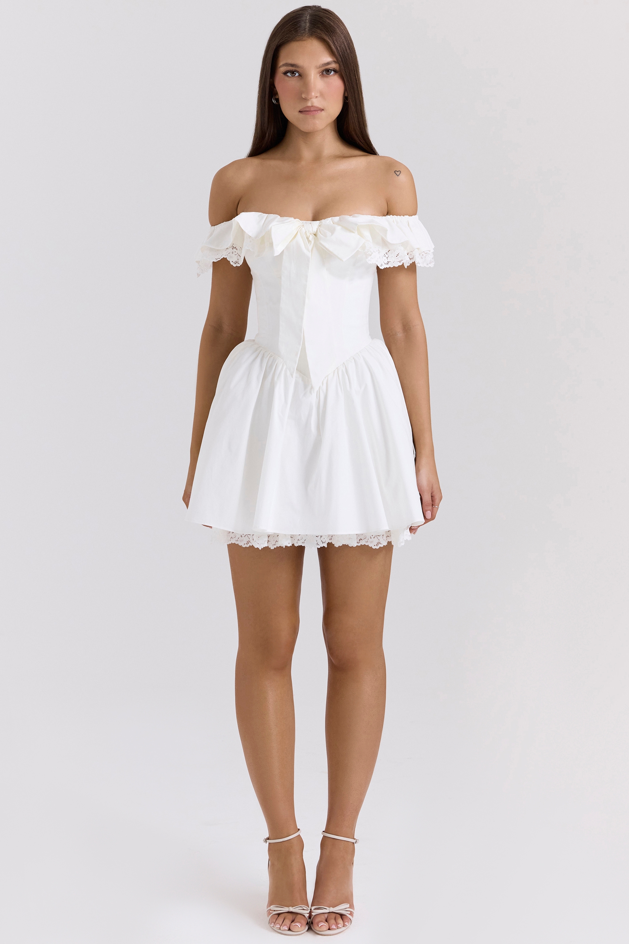 White Cotton Off-The-Shoulder Bustier Mini Dress