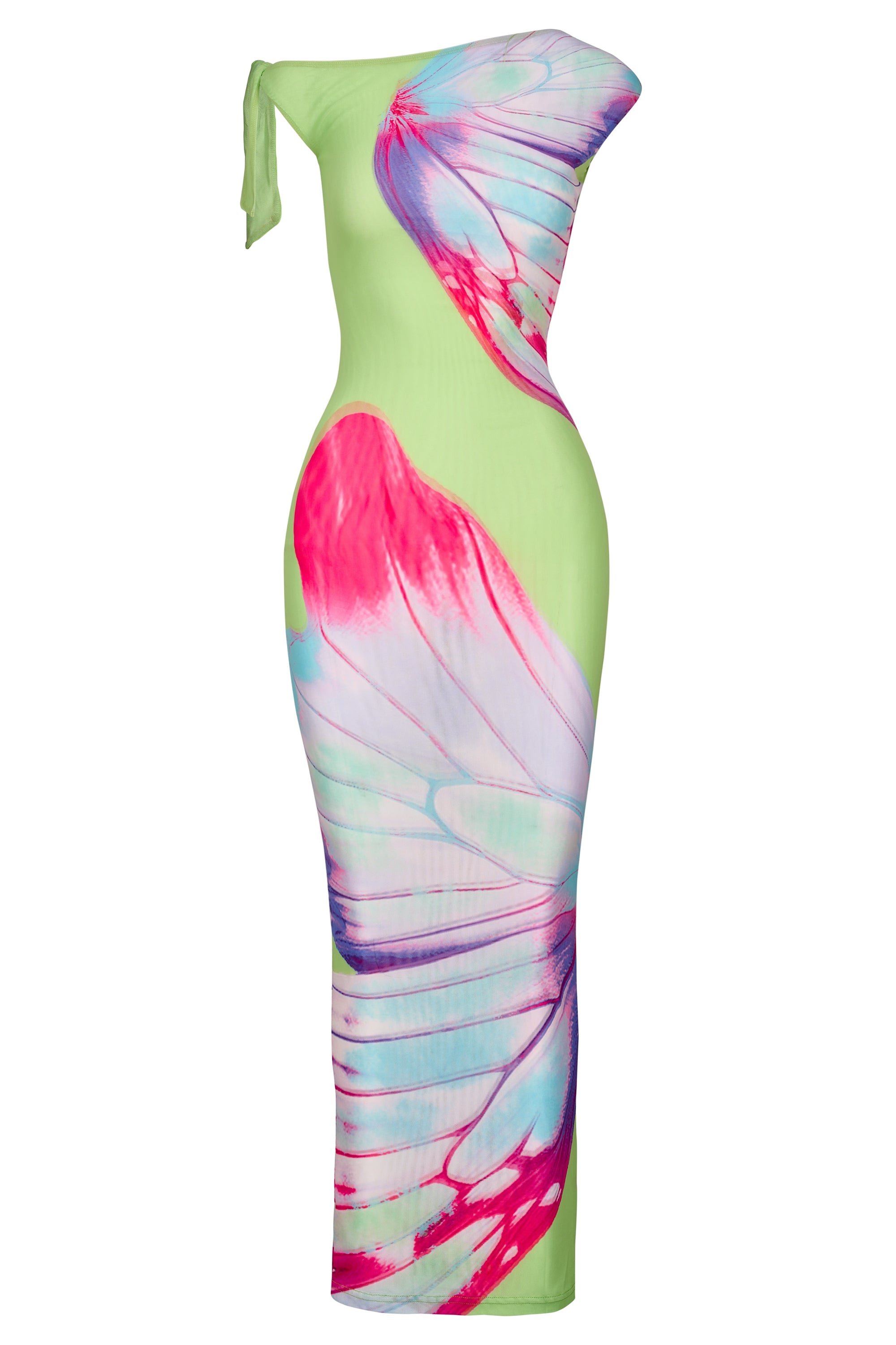 Elegant off-shoulder butterfly print fitted long dress