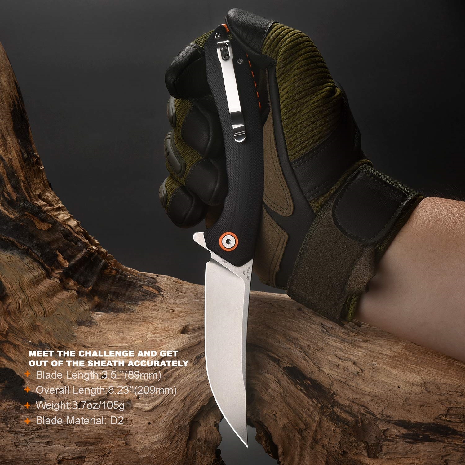 Tactical Pocket Folding Knife with D2 Steel Blade and G10 Handle