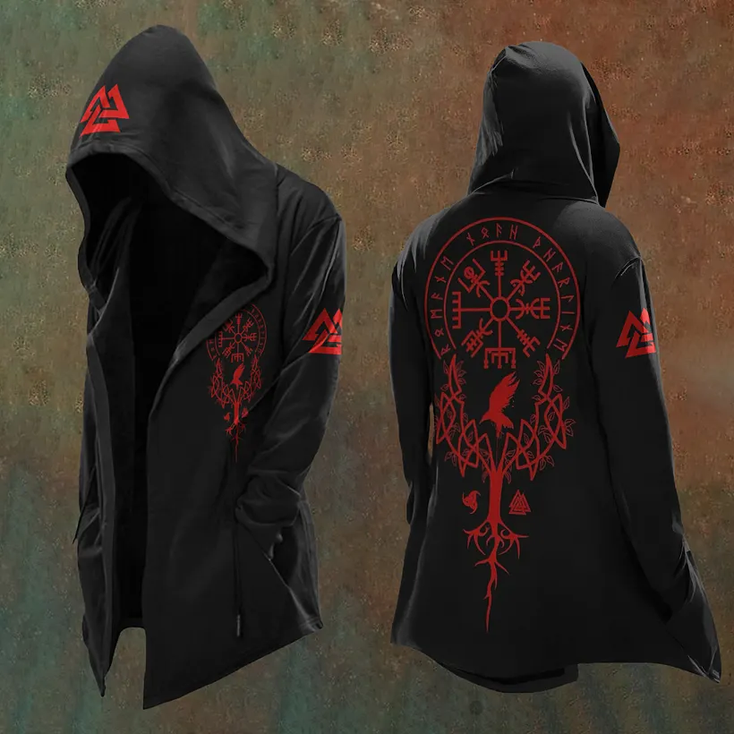 Men's Vintage Pattern Viking Art Hooded Jacket