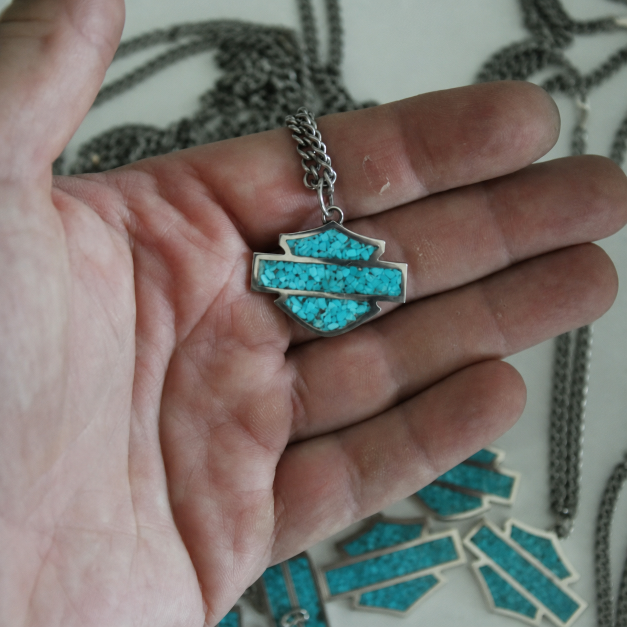 Handcrafted Shield Turquoise Pendant Necklace