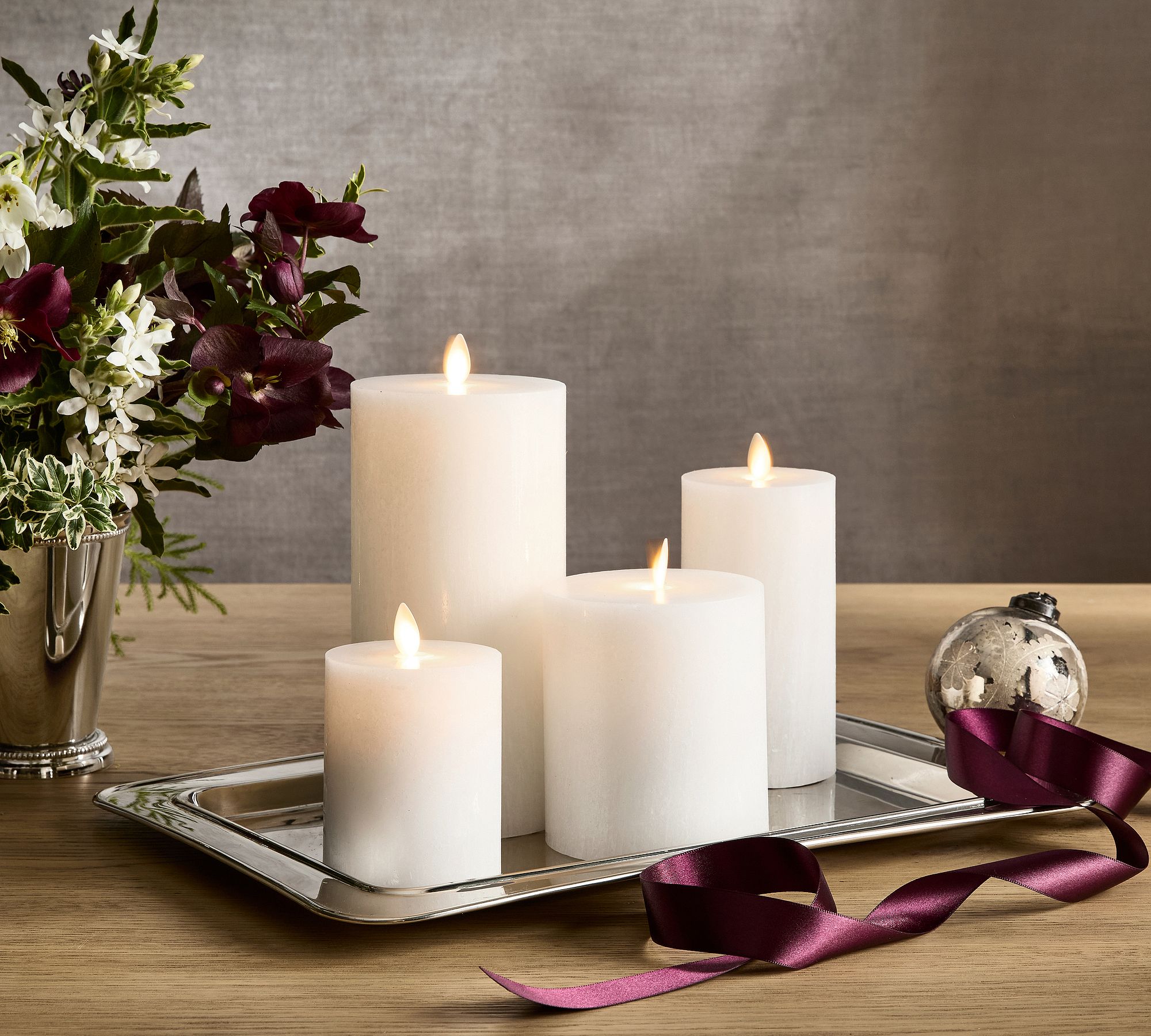 Premium Flickering Flameless Wax Pillar Candle - Salt Washed