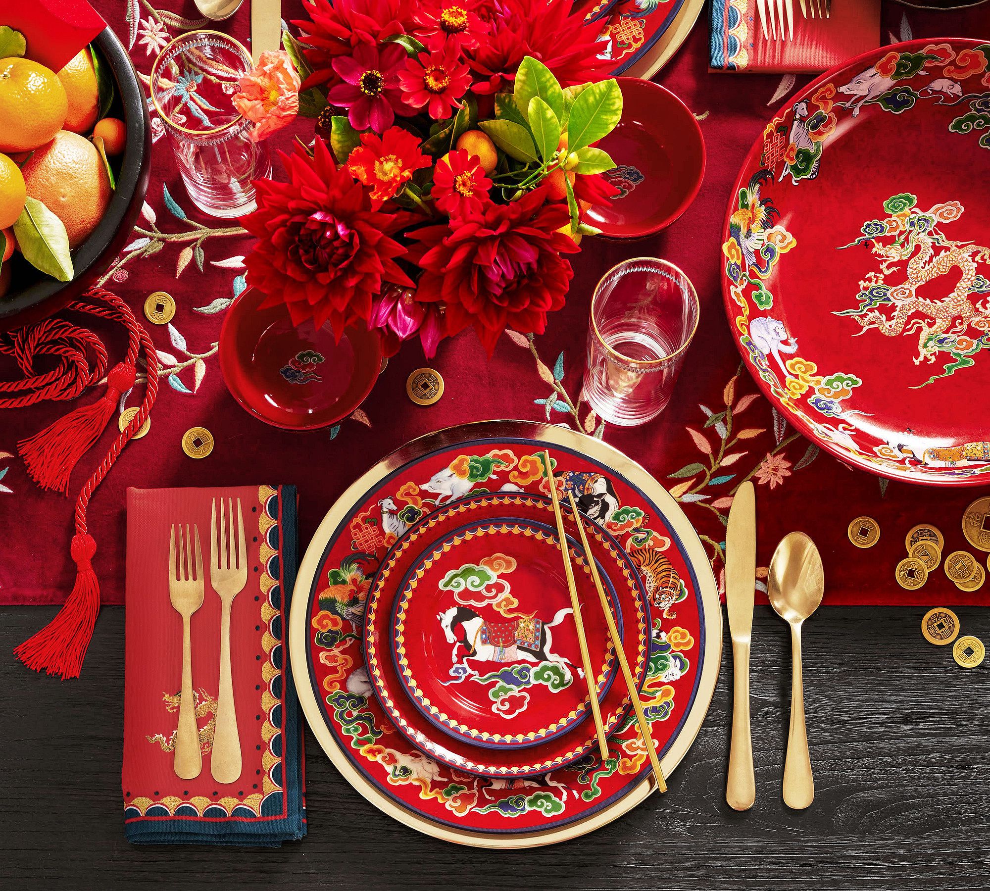 Lunar New Year Stoneware Dinner Plates - Set of 4