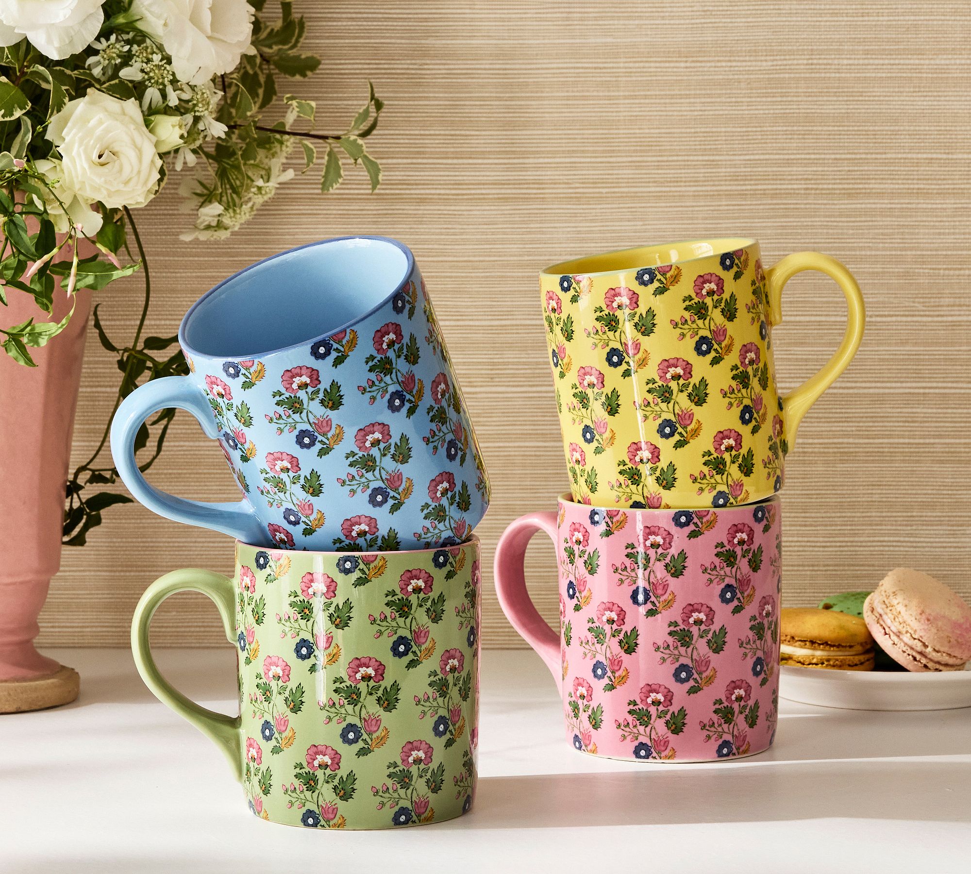 Botanical Bunny Stoneware Mugs - Mixed Set of 4