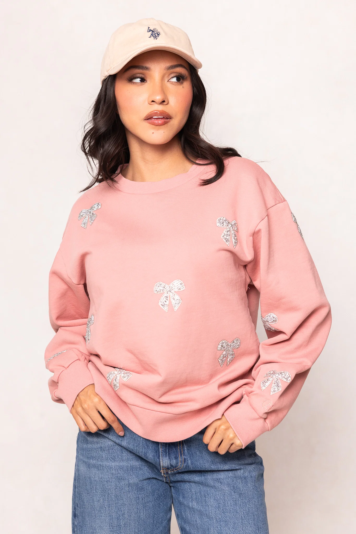 Crew Neck Sweatshirt in Pink & Bows