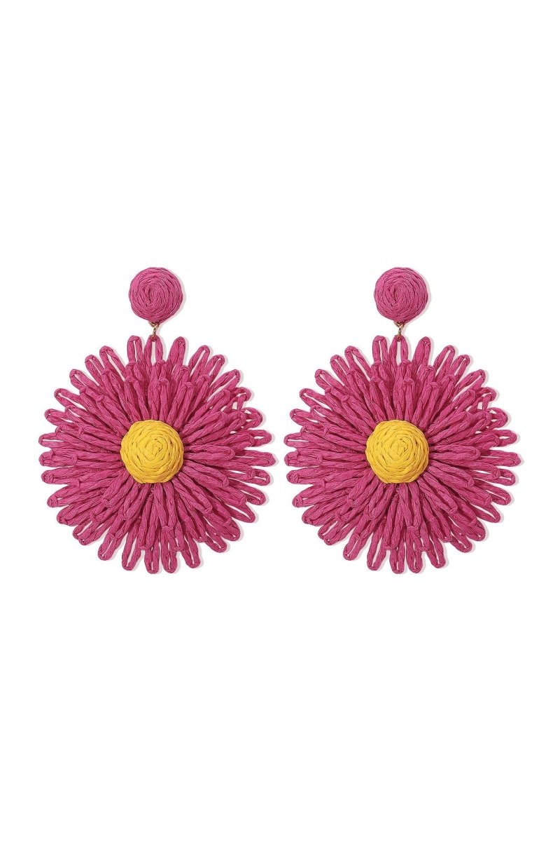 Boho Raffia Sunflower Drop Earrings