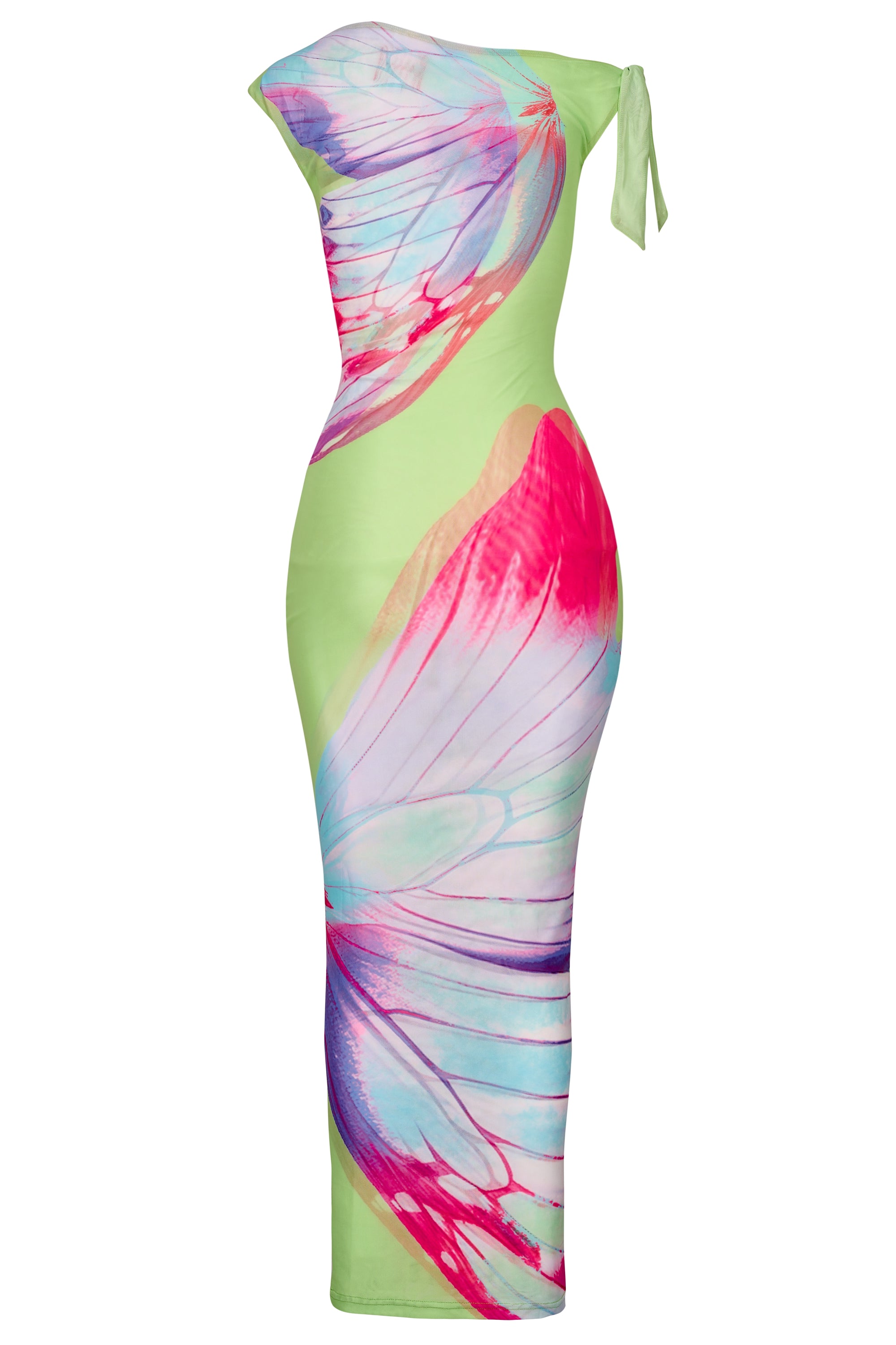 Elegant off-shoulder butterfly print fitted long dress