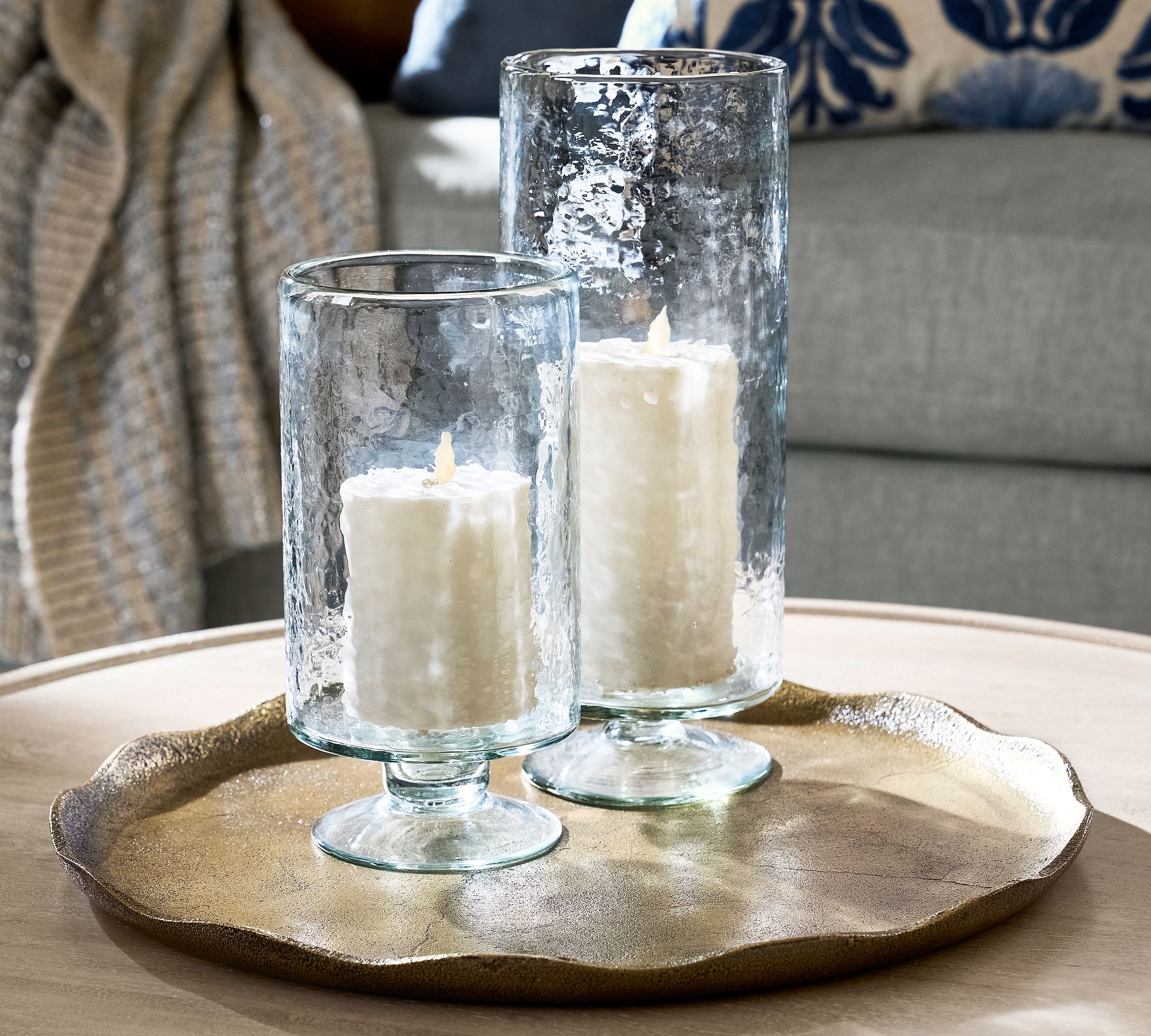 Hammered Pedestal Hurricane Candle Holder