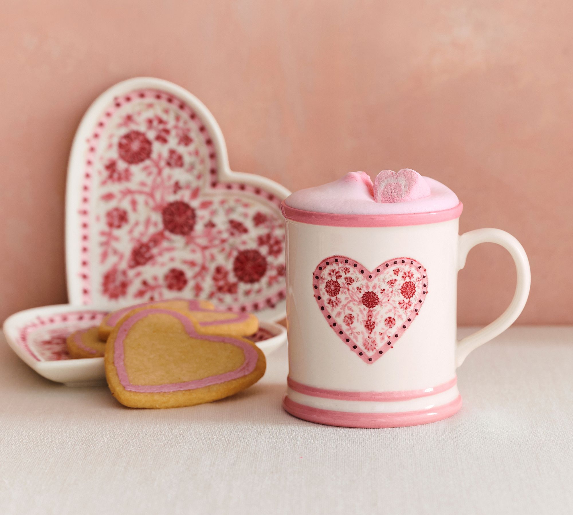 Heart Print Stoneware Mugs - Set of 4