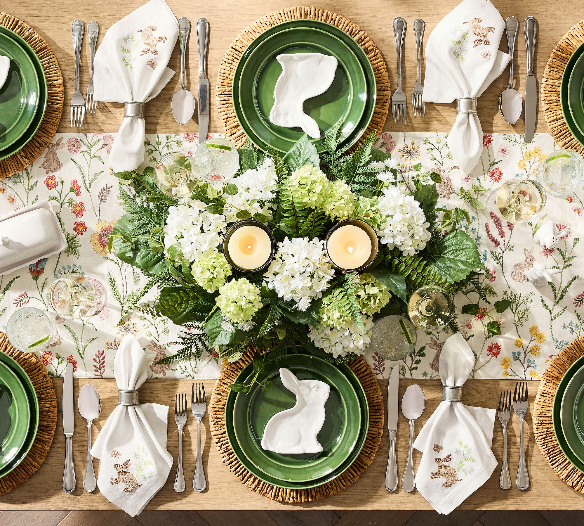 Floral Bunny Figural Stoneware Appetizer Plates - Set of 4