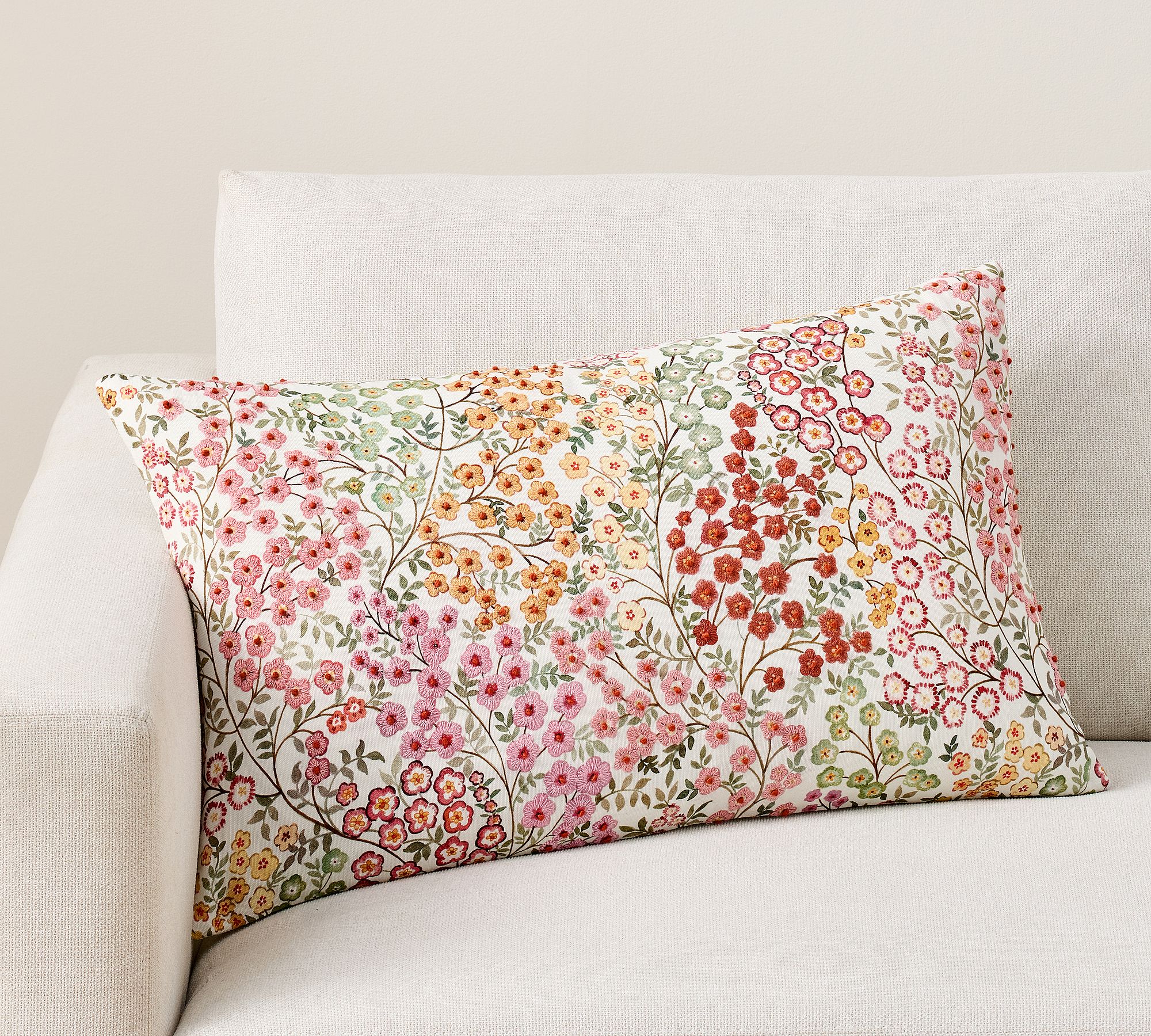 Garden Embroidered Lumbar Pillow