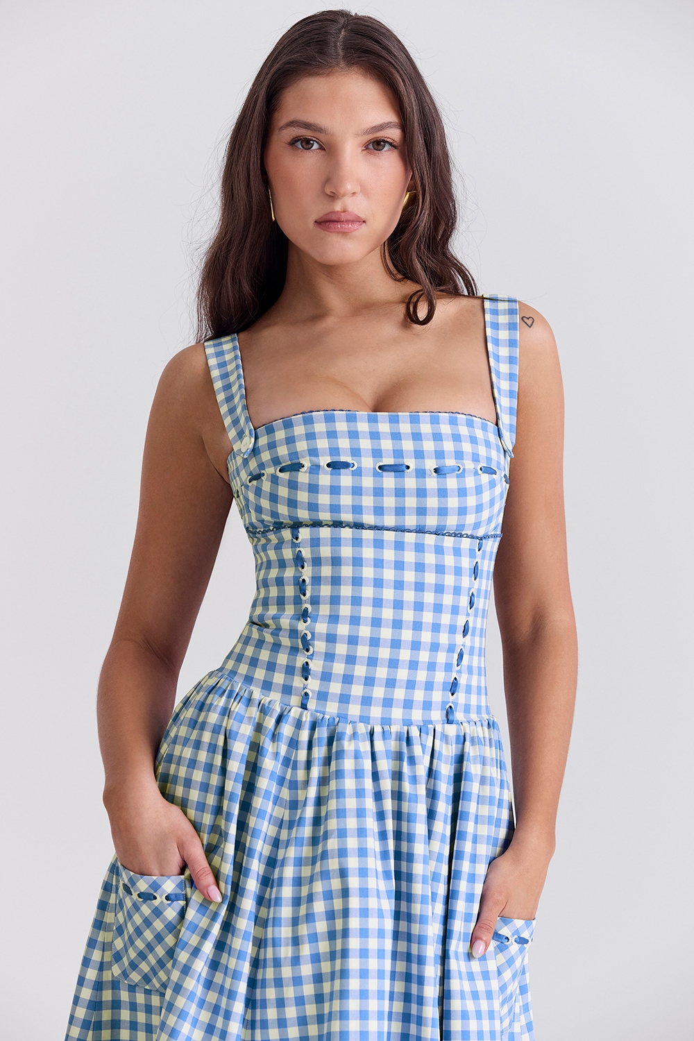 Blue plaid suspender dress