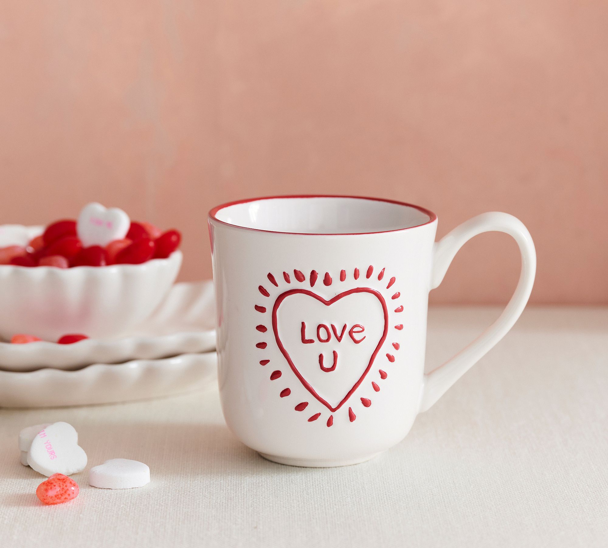 Love You Embossed Stoneware Mugs - Set of 4
