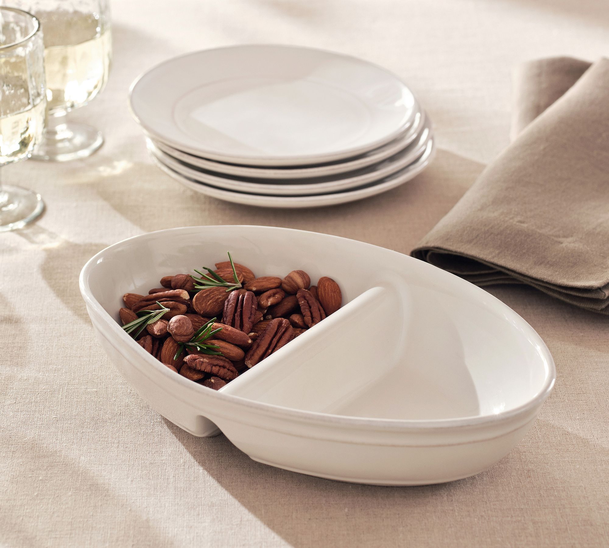 Cambria Handcrafted Stoneware Double Condiment Bowl