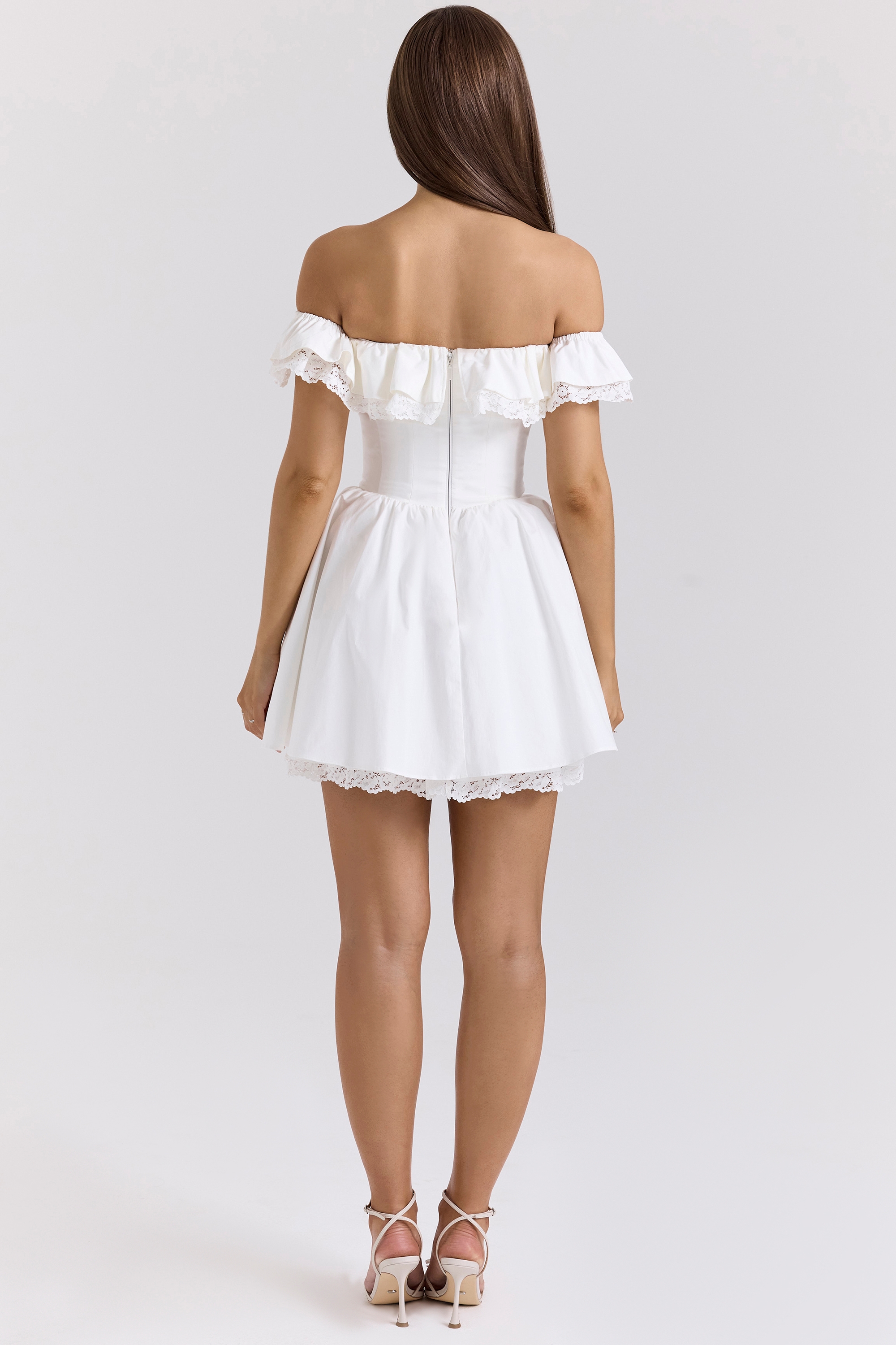 White Cotton Off-The-Shoulder Bustier Mini Dress