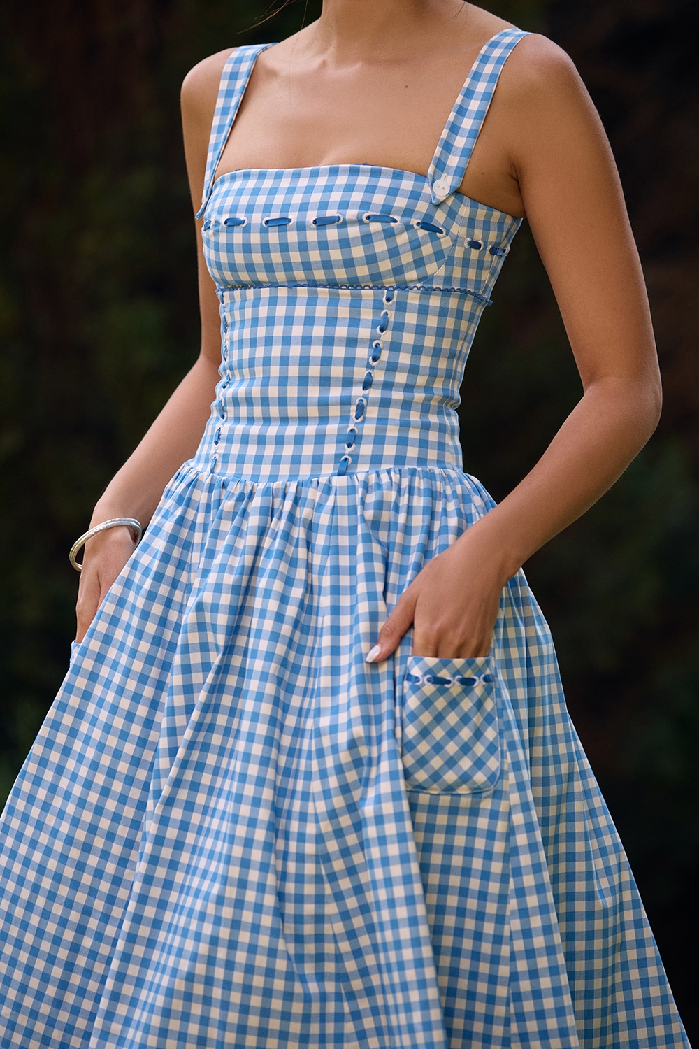 Blue plaid suspender dress