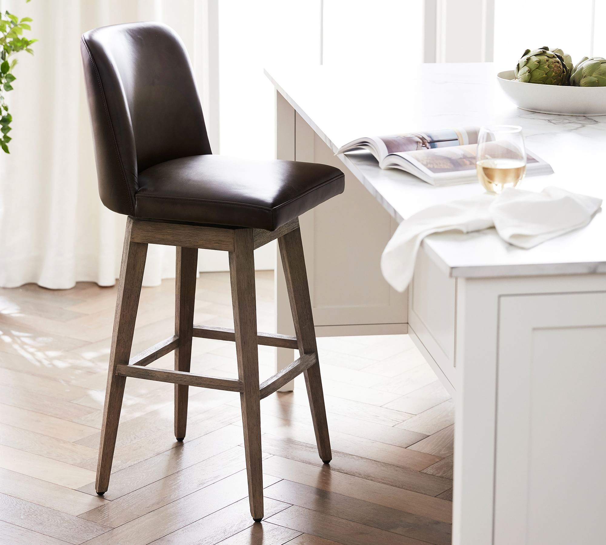Layton Leather Swivel Stool