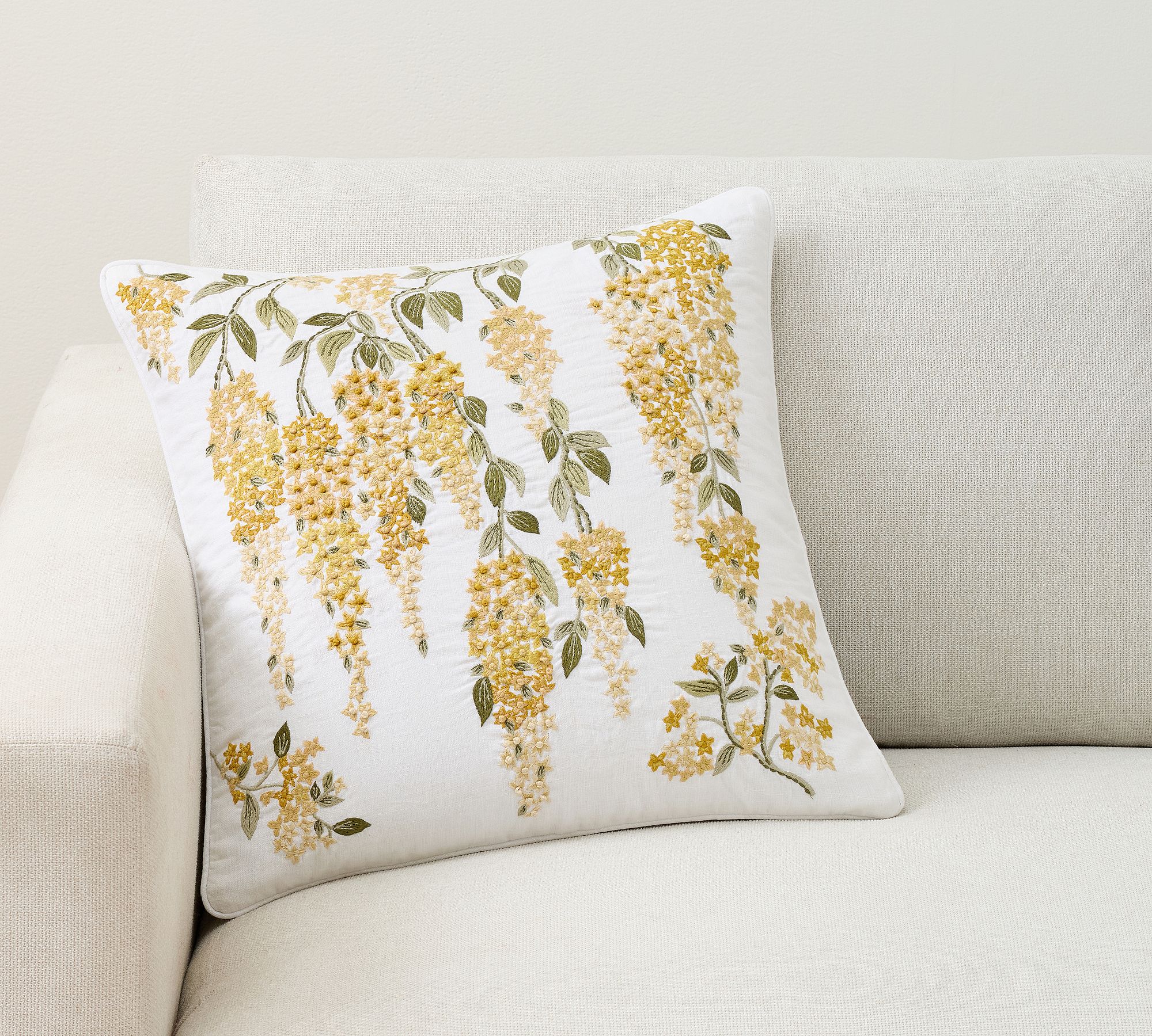 Wisteria Floral Embroidered Pillow