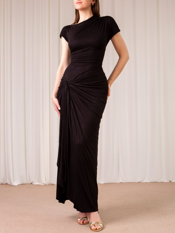 Slim waist twist slit short sleeve dress