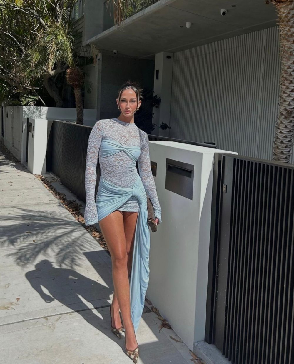 Long Sleeve Lace Tie Mini Dress