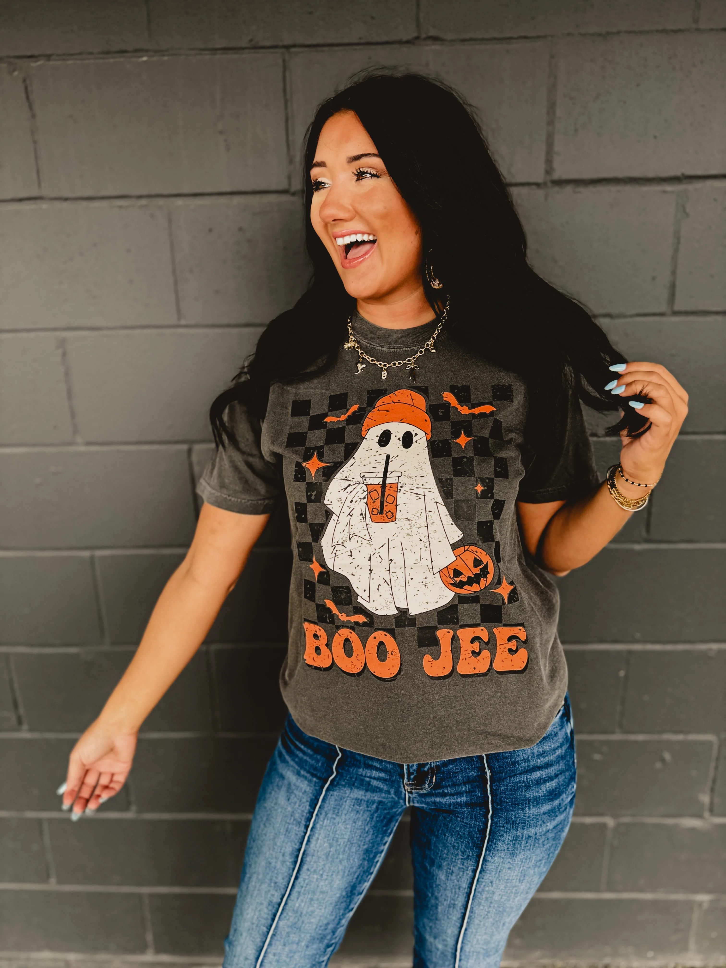 Ghost Checkered Graphic Tee - Dark Gray