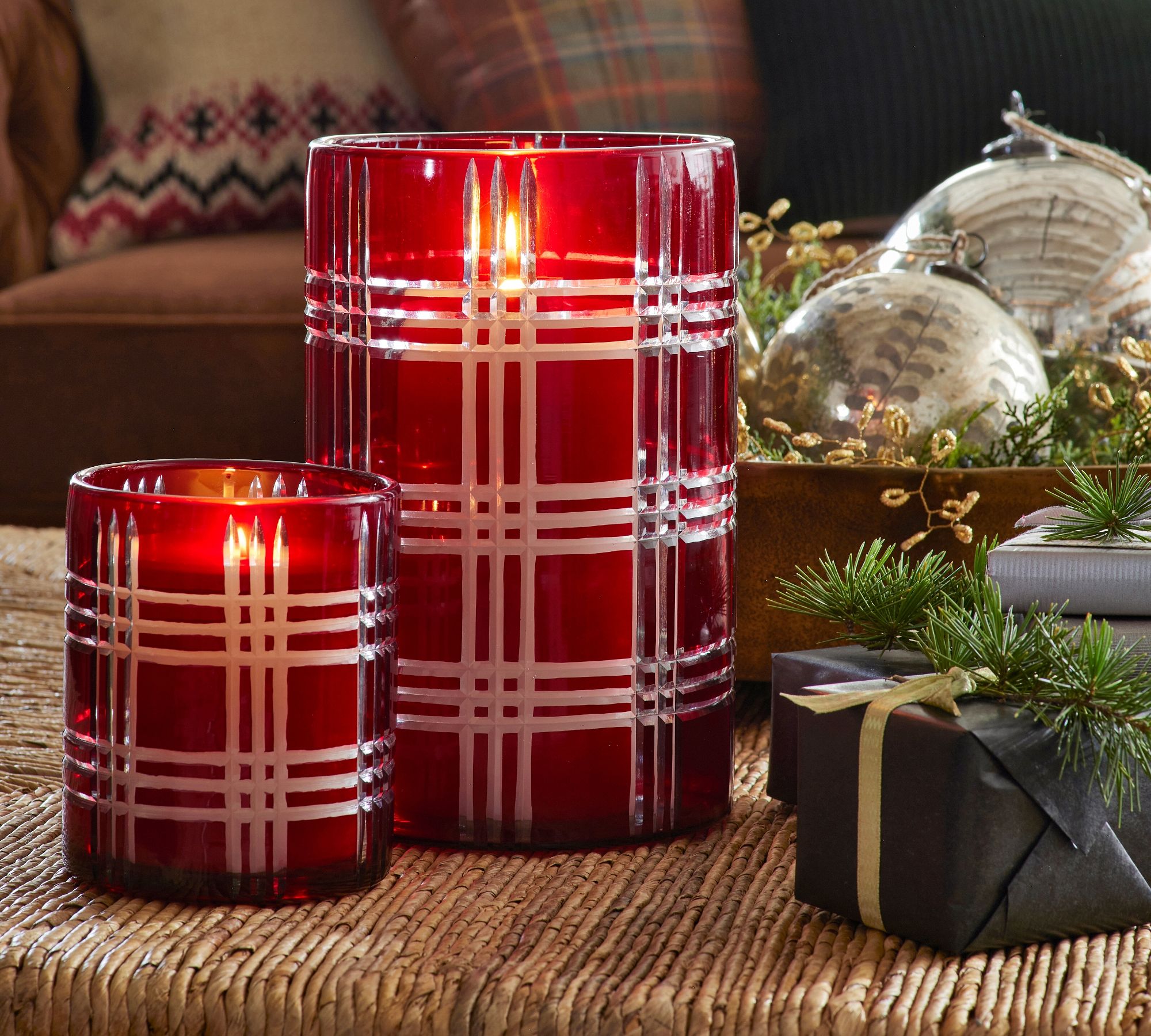 Stewart Plaid Cut Glass Hurricane Candle Holder