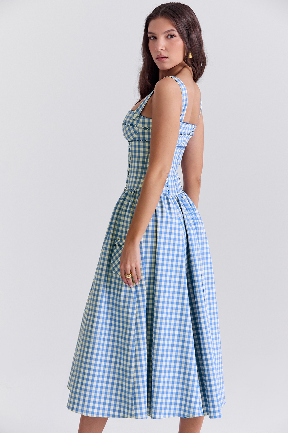 Blue plaid suspender dress