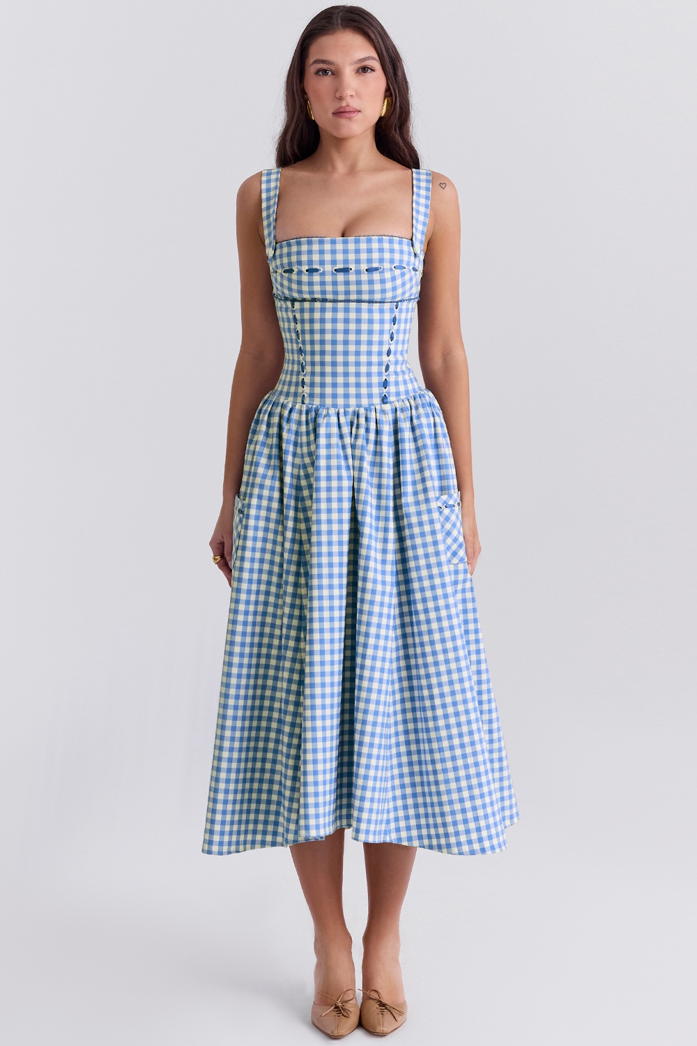 Blue plaid suspender dress