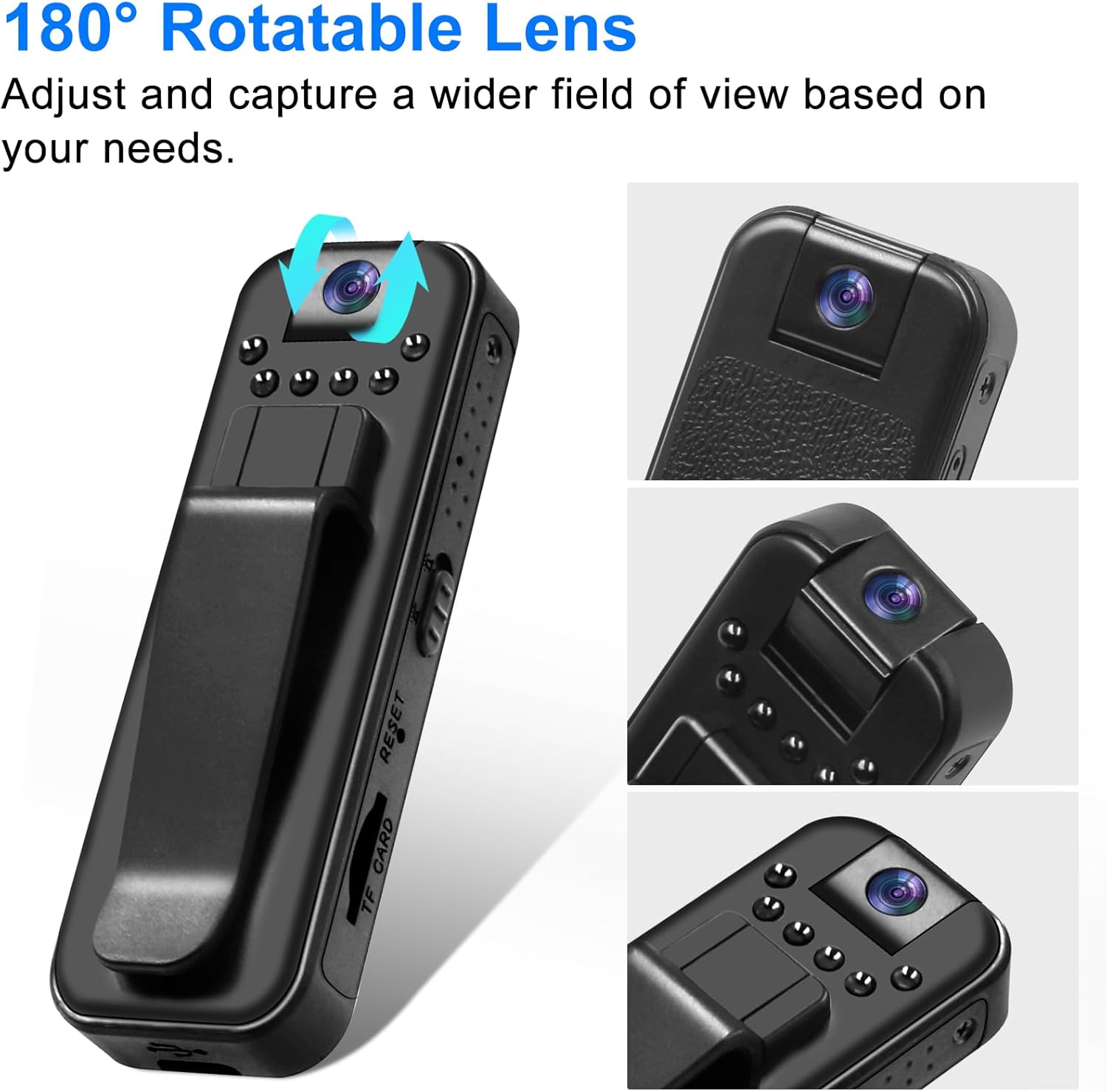 180° Rotating Lens Camcorde HD 1080P Body Camera with Video and Audio Recording