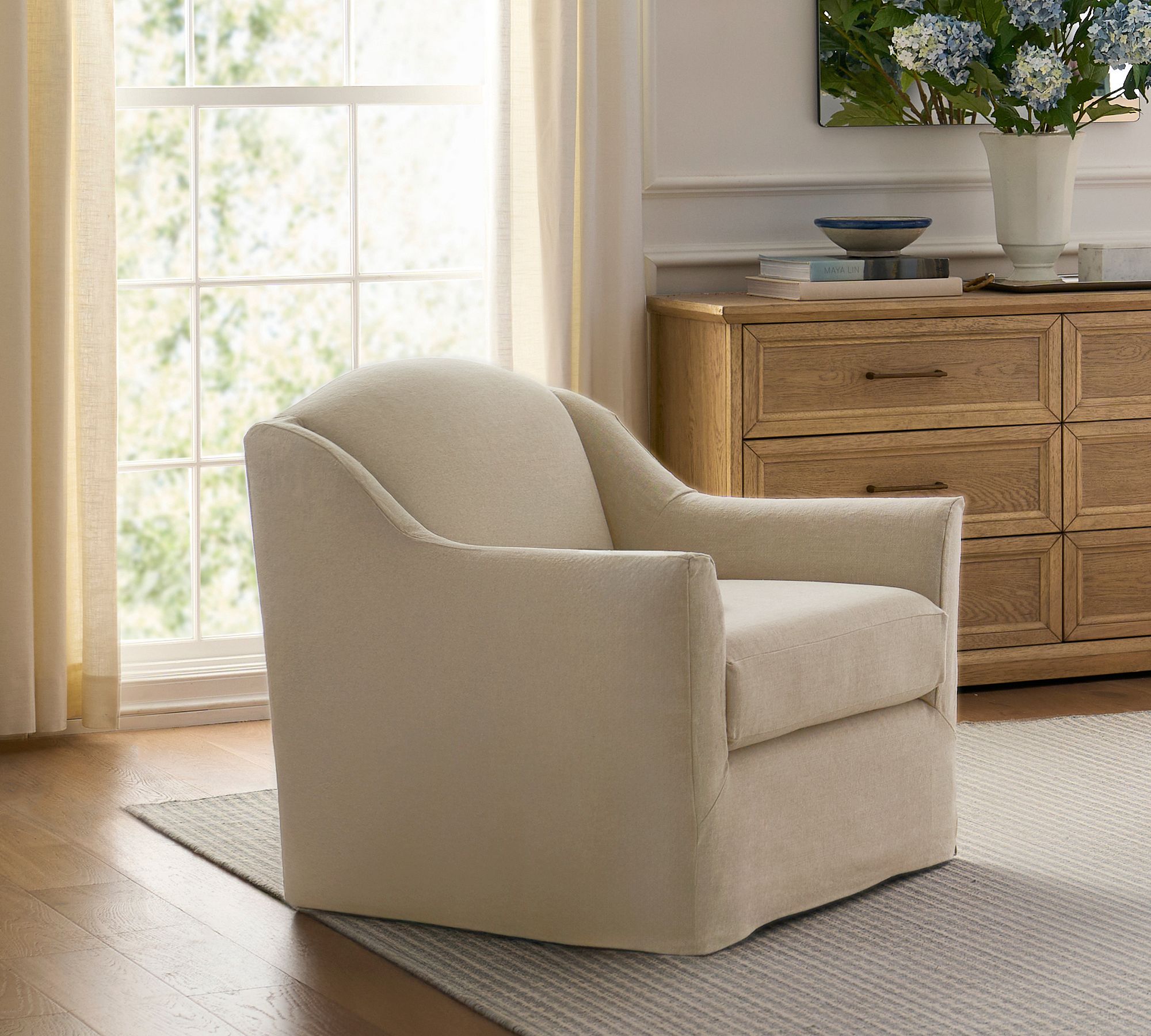 Belen Slipcovered Swivel Chair