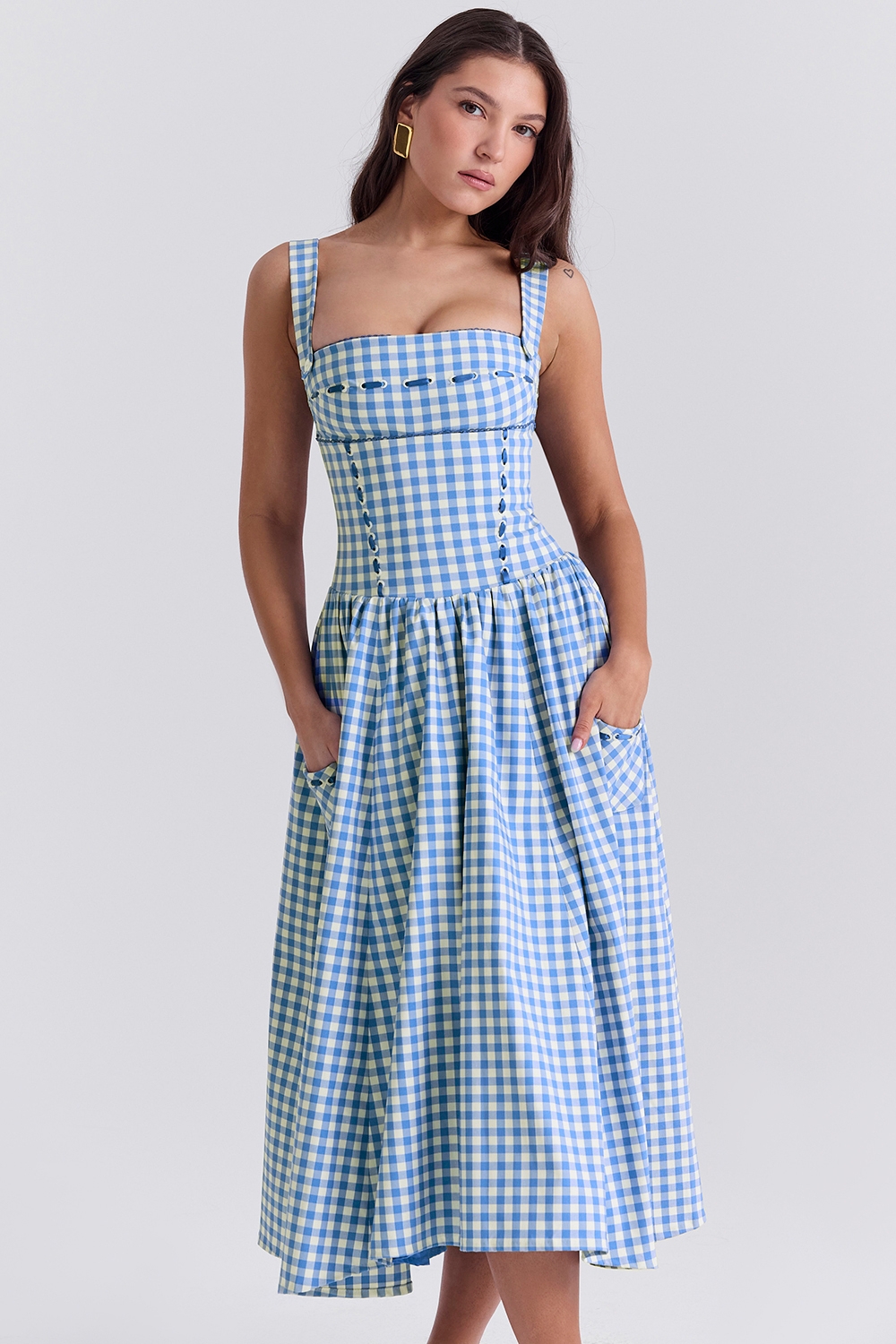 Blue plaid suspender dress