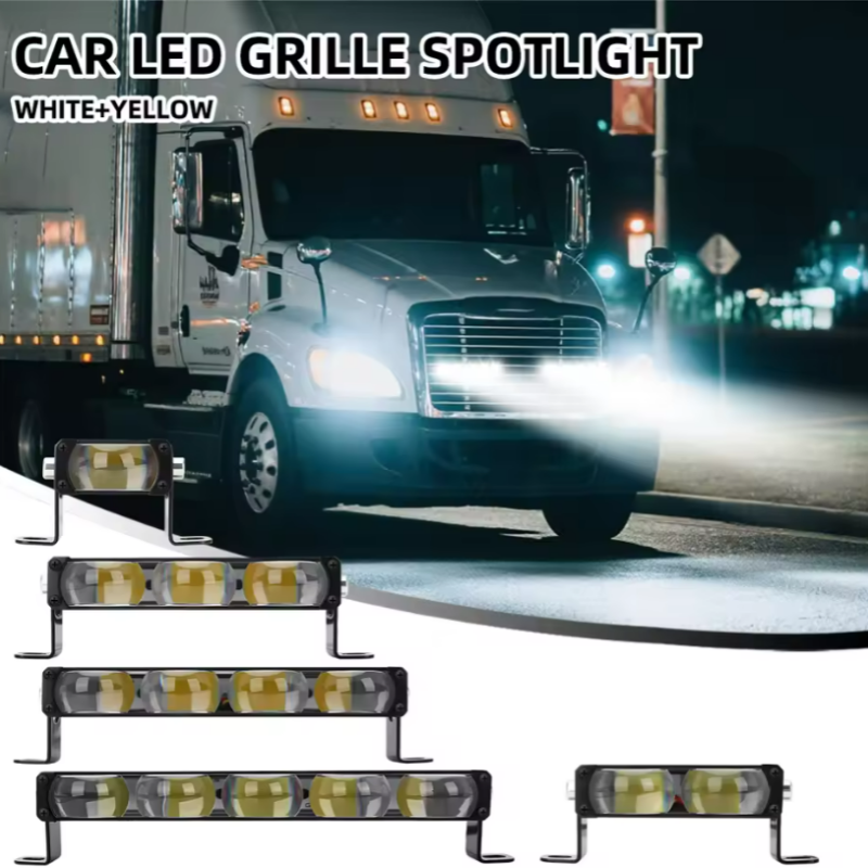 12-30V Universal Automotive LED 1-5 Lens Front Grille Work Light (White/Yellow Dual-Color)