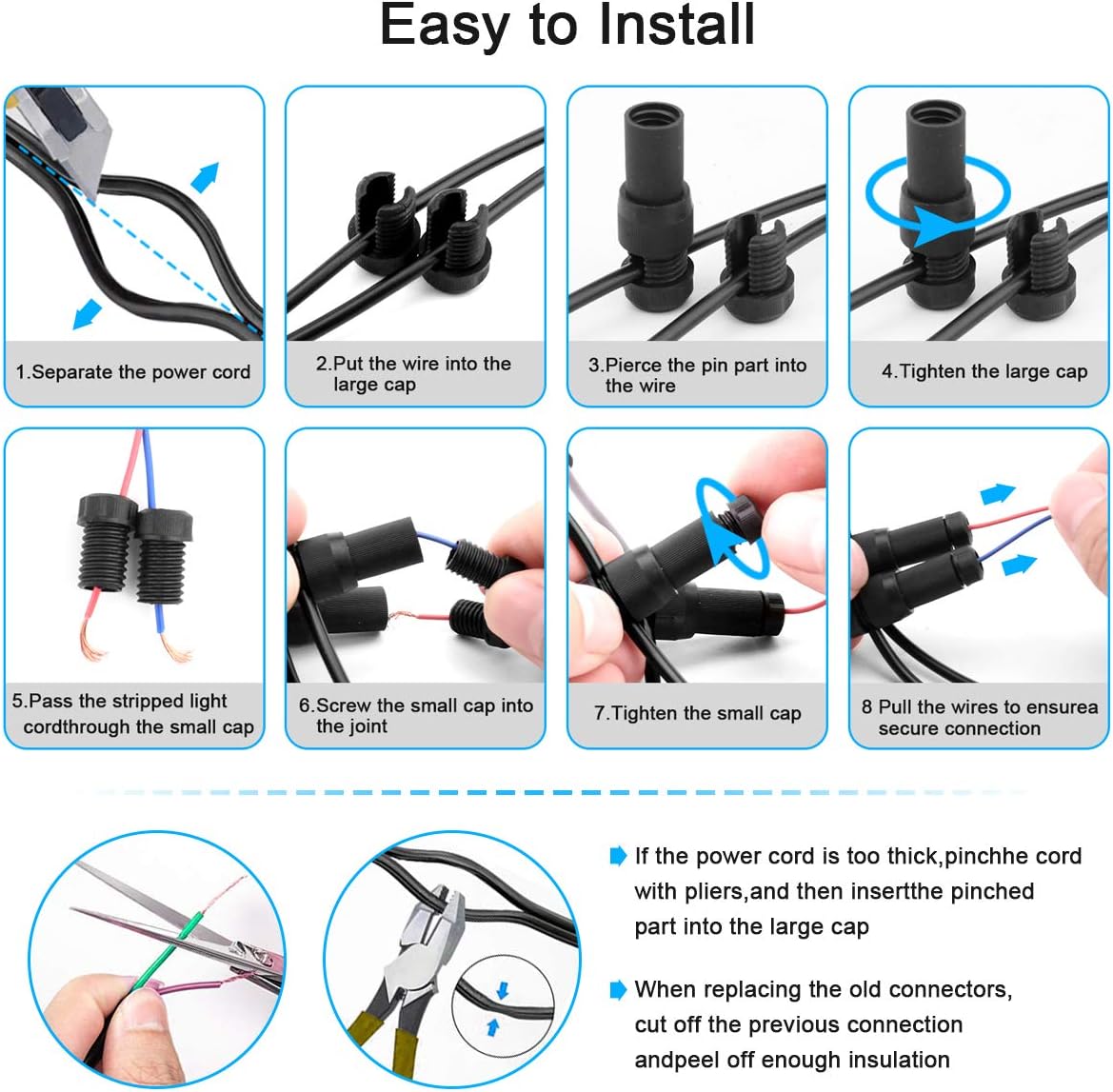 Low Voltage Waterproof Replacement Landscape Light Cable Connector