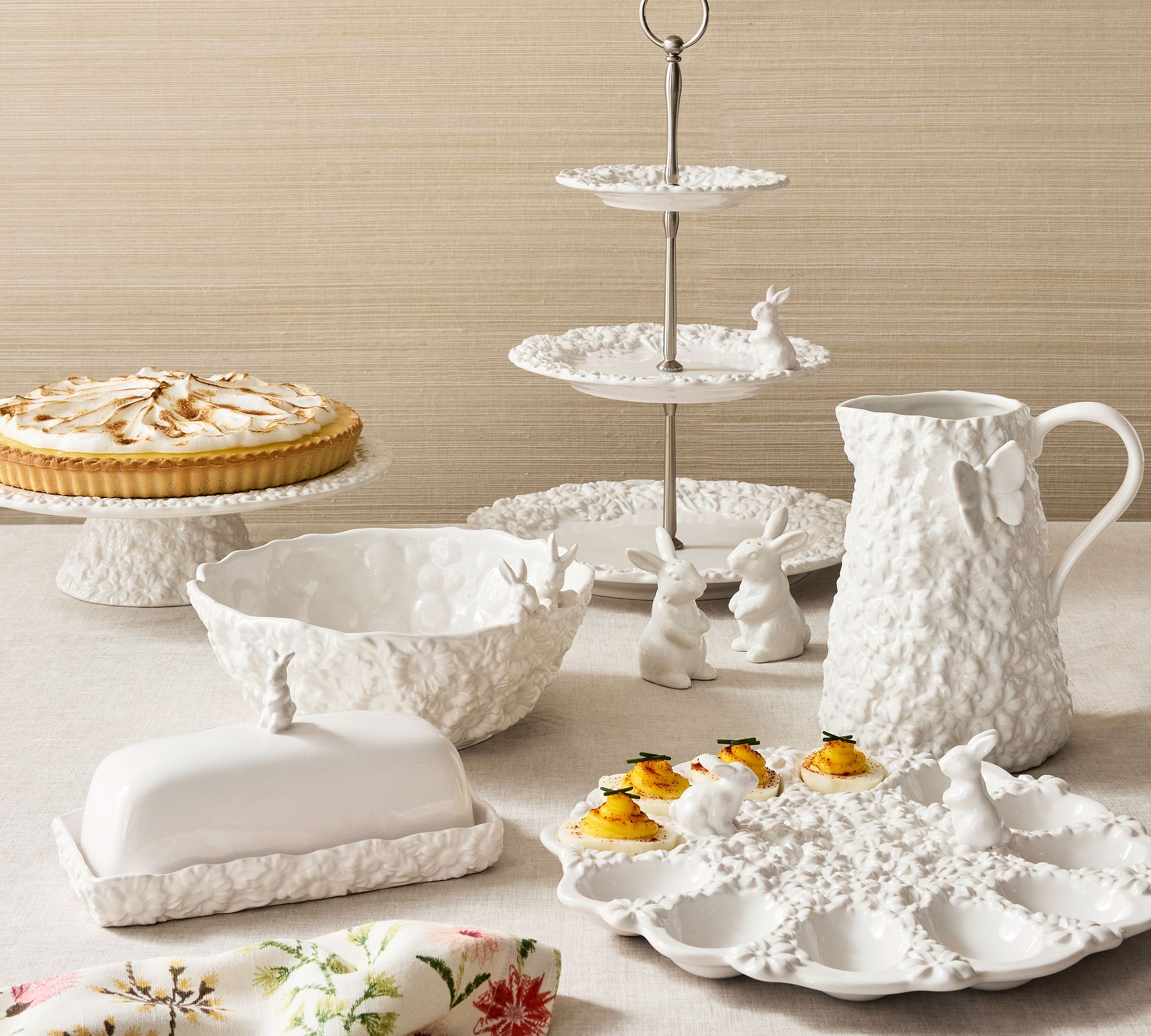 Floral Bunny Stoneware Butter Dish