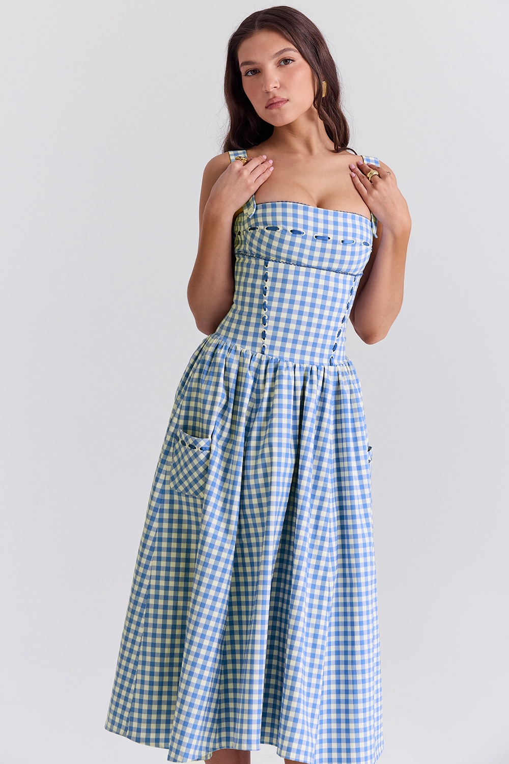Blue plaid suspender dress