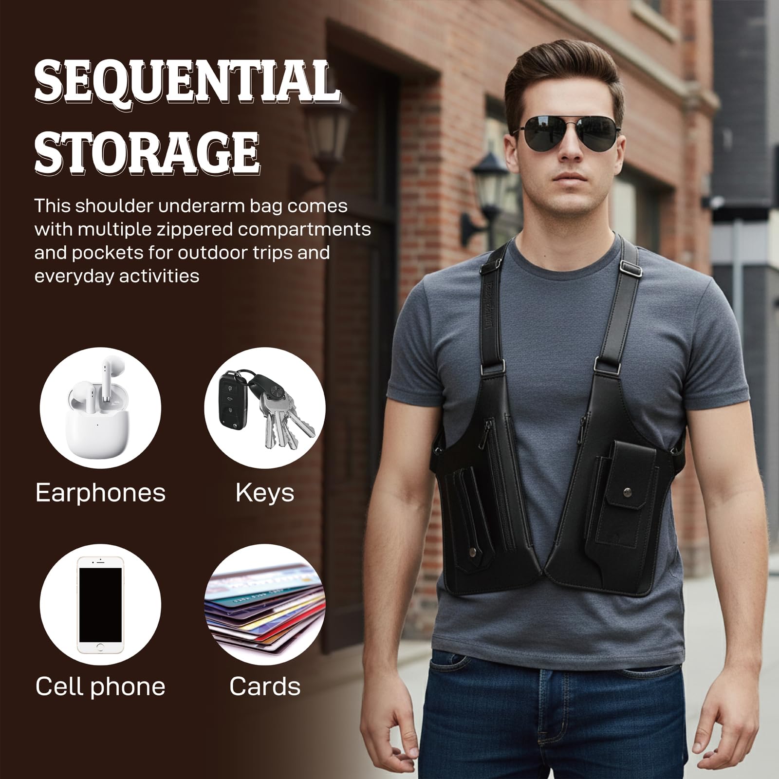 Men's Leather Multi-functional Underarm Backpack