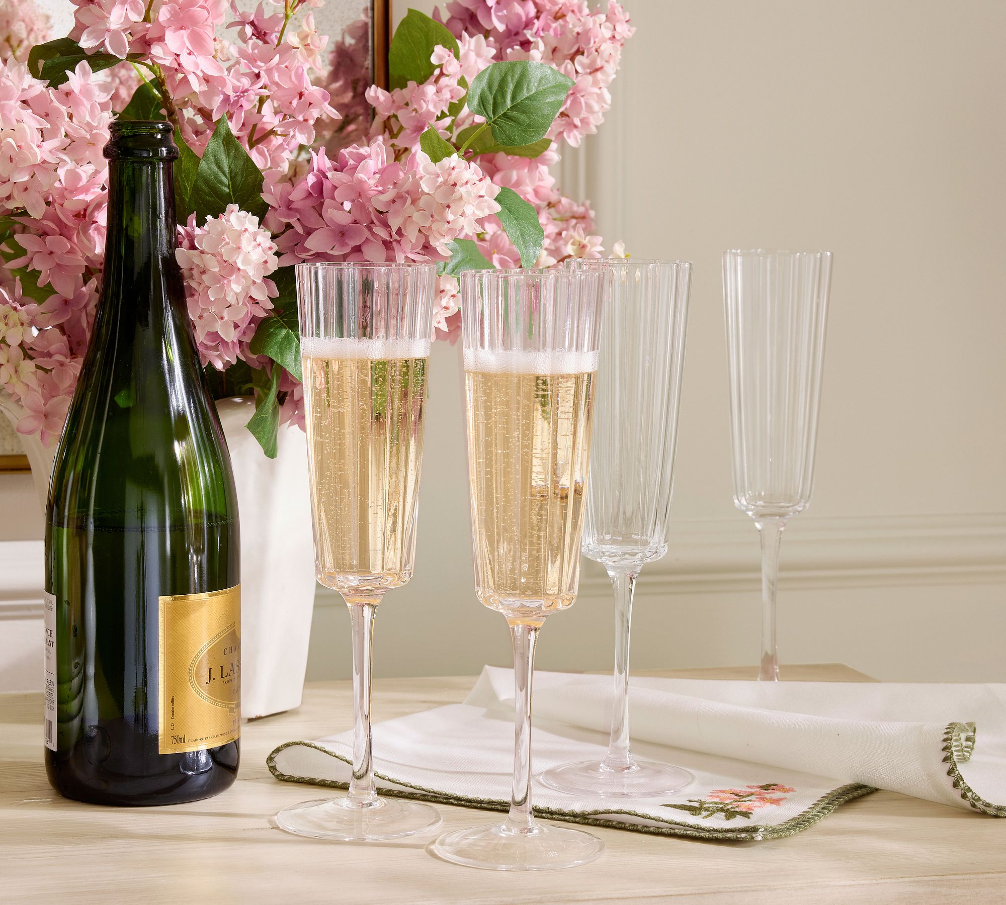 Fluted Glass Champagne Flutes - Set of 4