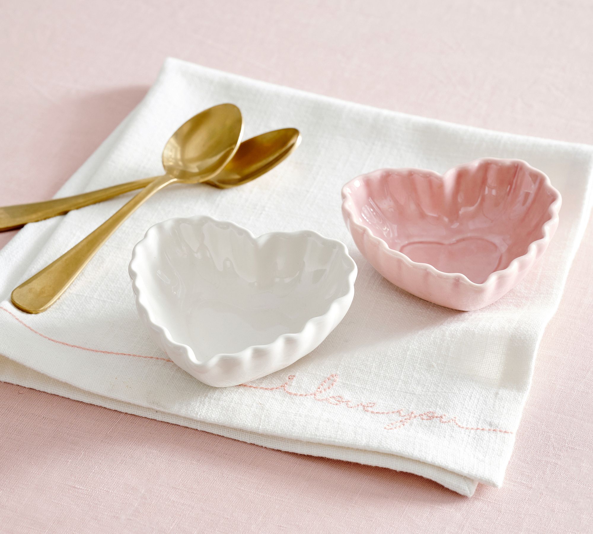 Heirloom Stoneware Scalloped Hearts Dip Bowls - Set of 4