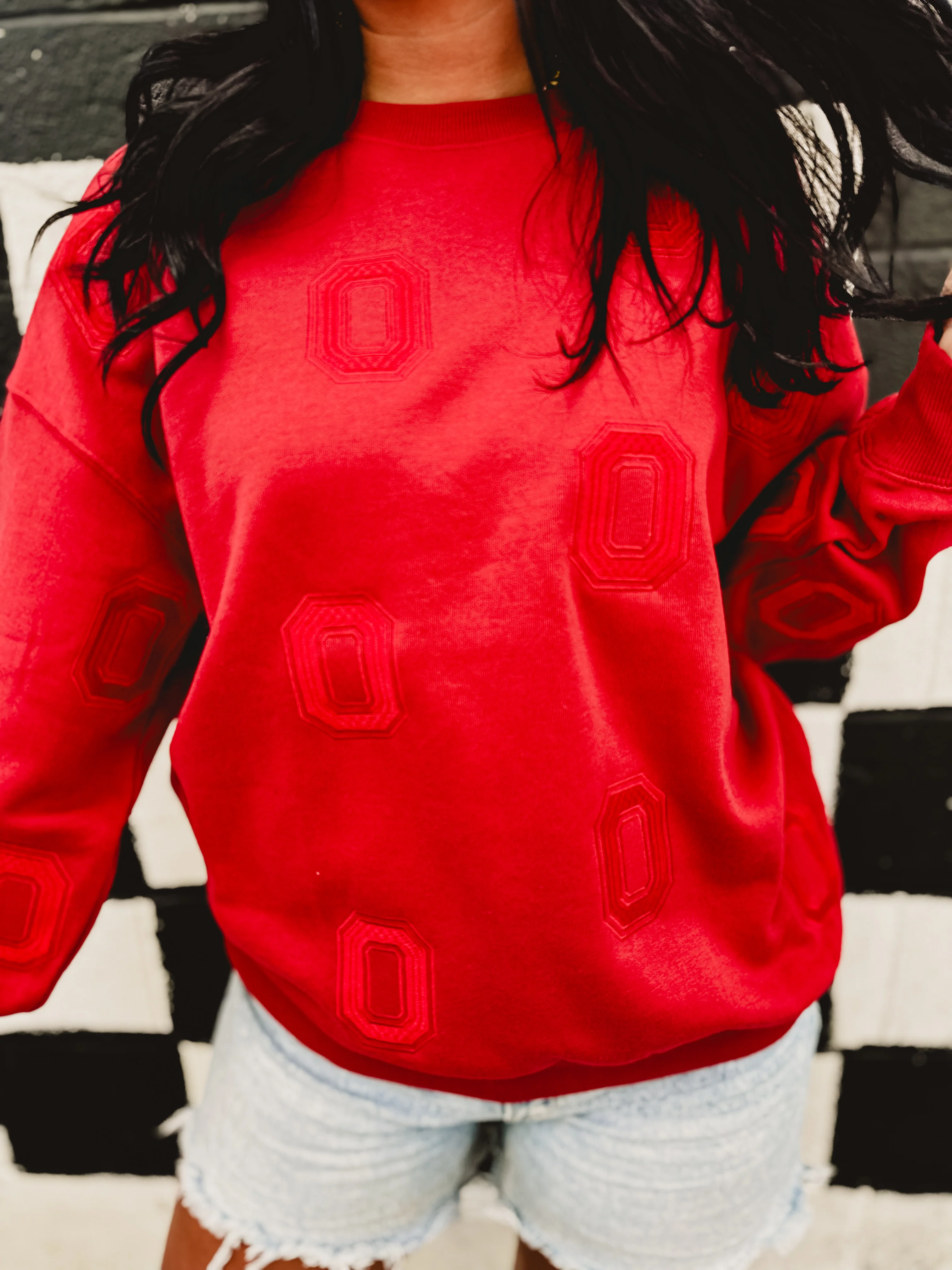 Embroidered Letter Sweatshirt - Red