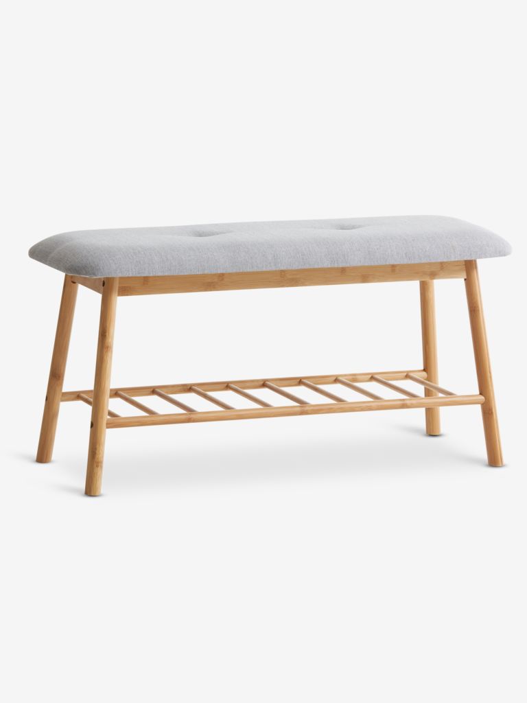 Bench VANDSTED w/shelf grey fabric/bamboo
