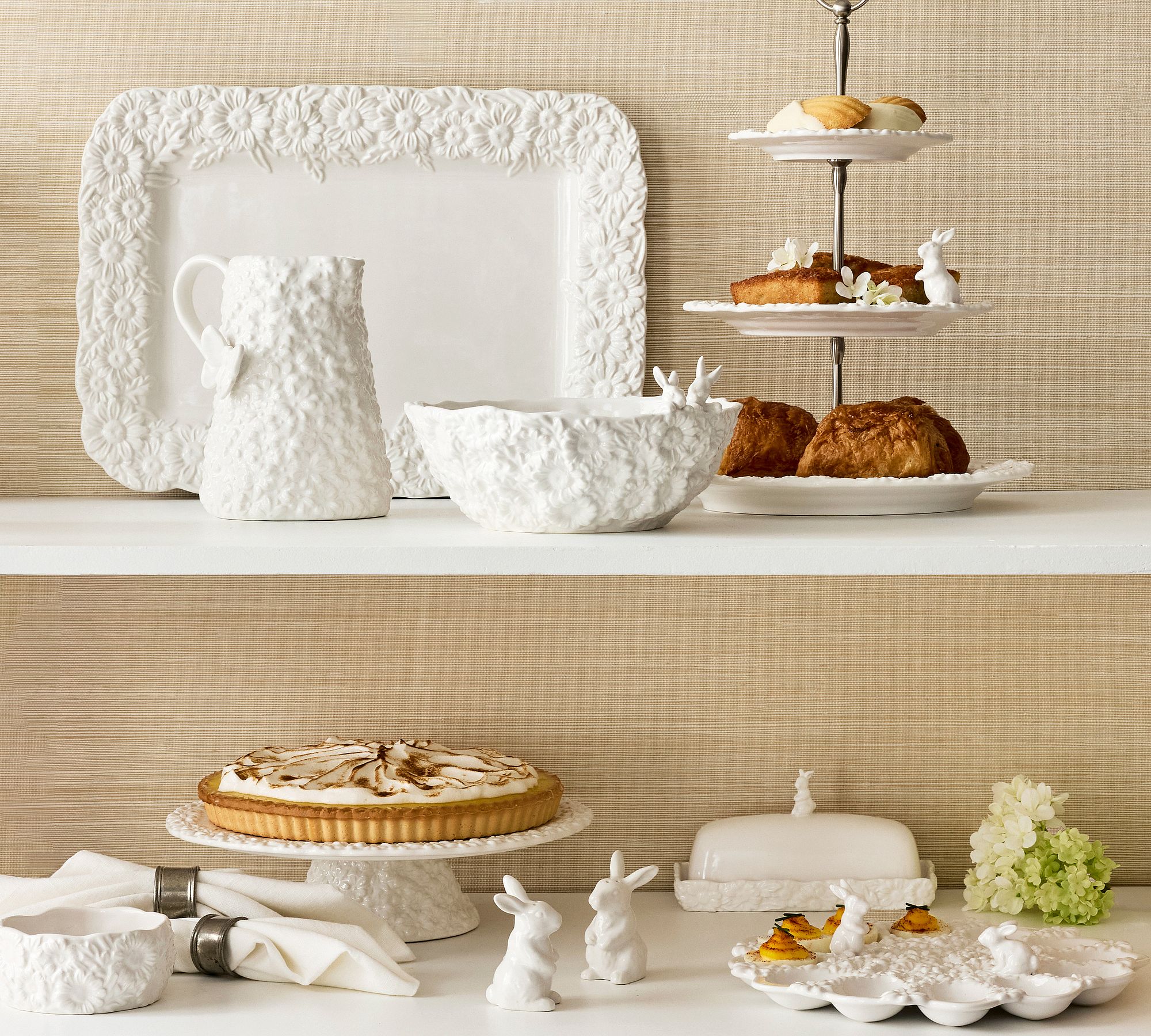 Floral Bunny Stoneware Serveware Collection