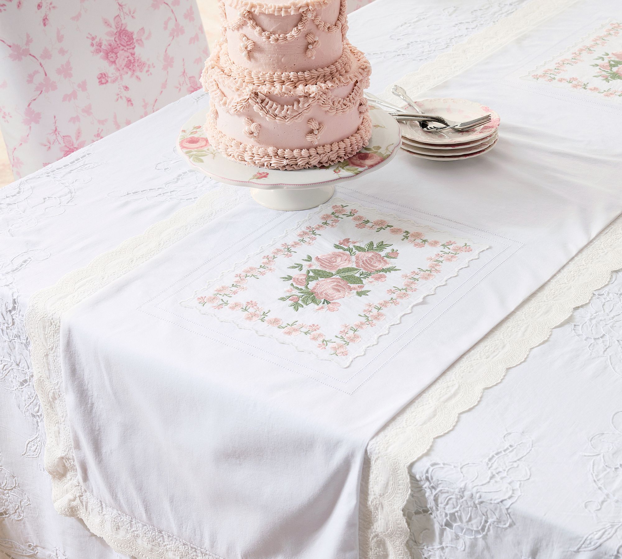 LoveShackFancy Floral Embroidered Table Runner