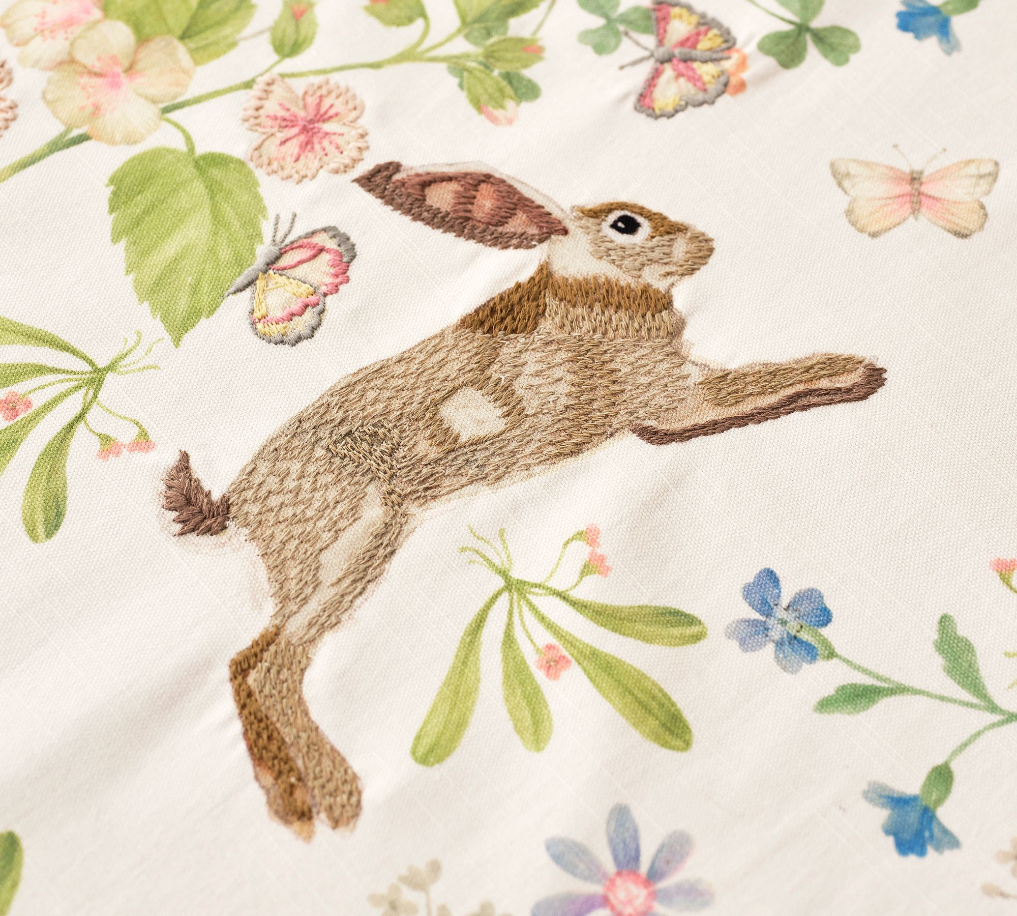 Bunny Embroidered Cotton Table Runner
