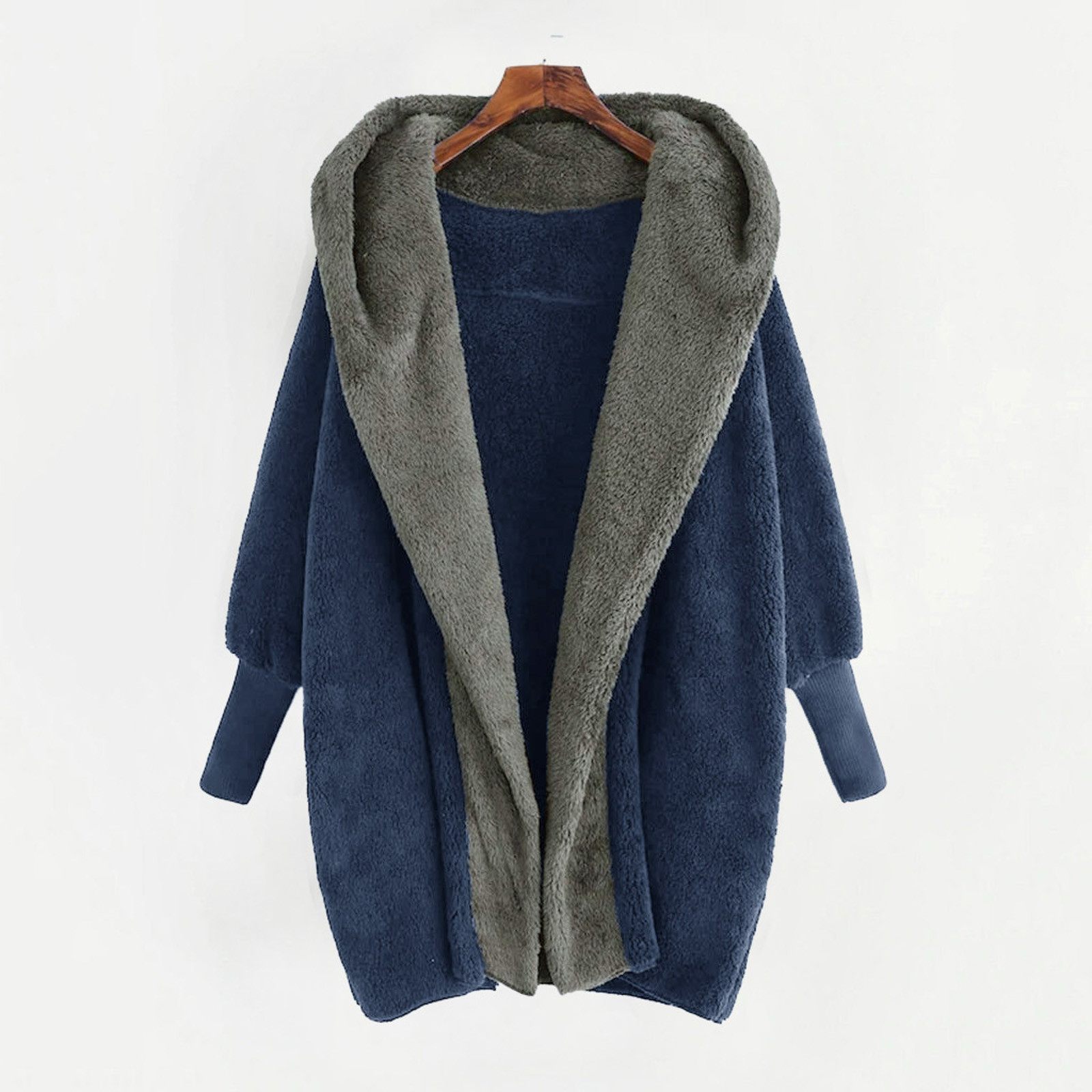 Fashion Thick Warm Fleece Long Sleeve Loose Cardigan Coat