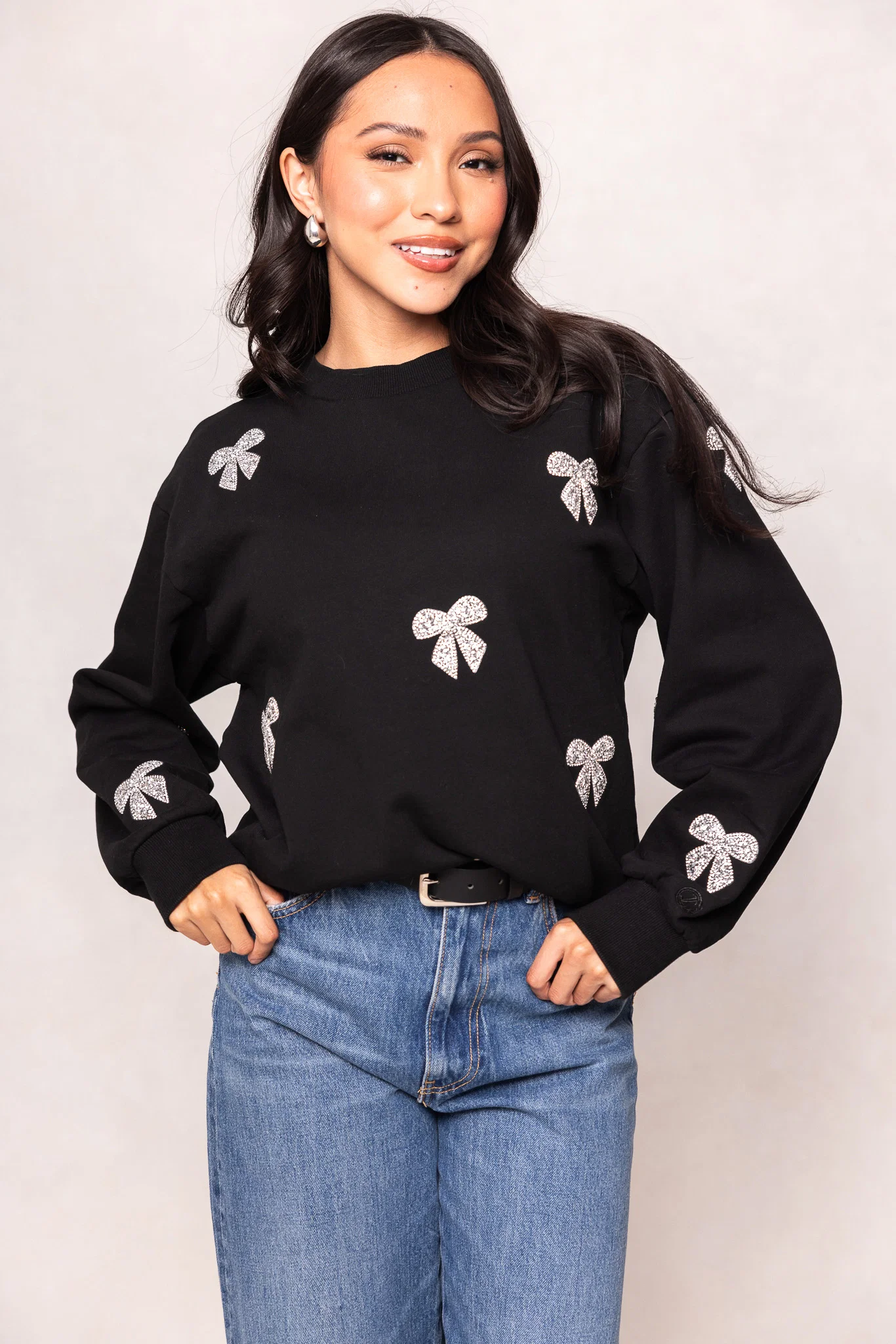 Micah Crew Neck Sweatshirt in Black & Bows