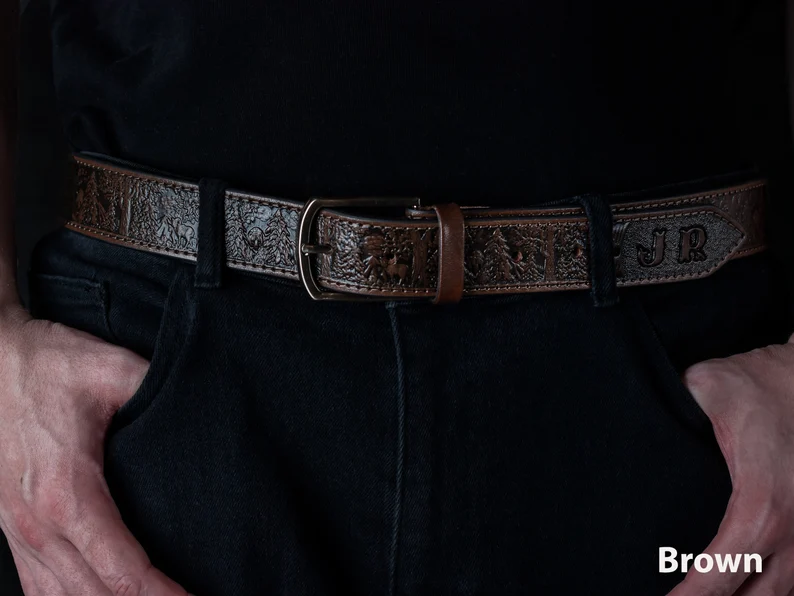 Wildlife Scene Leather Belt