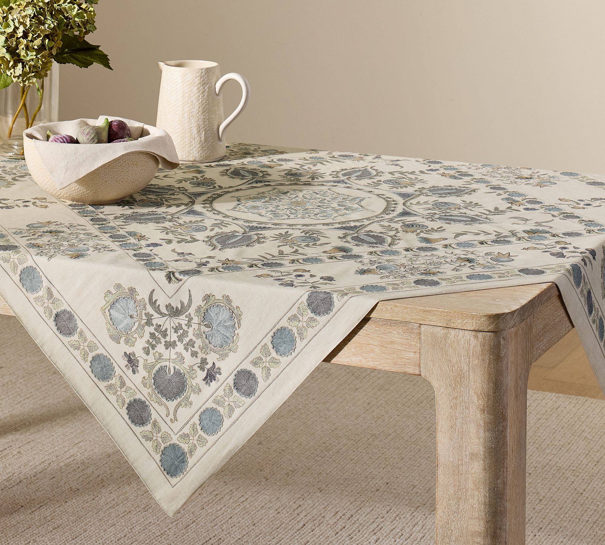 Lilah Suzani Embroidered Cotton Table Throw