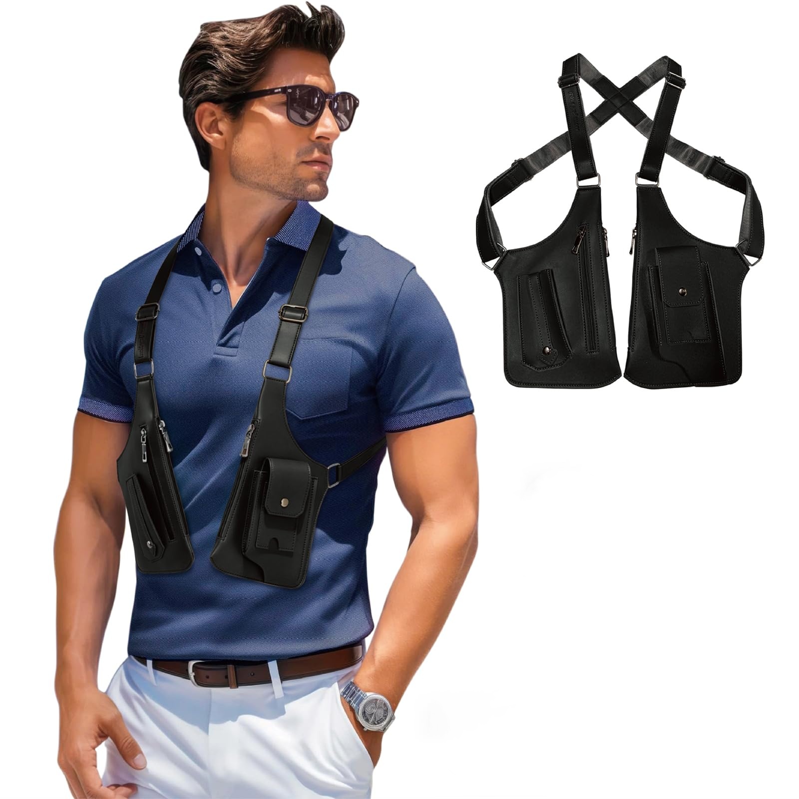 Men's Leather Multi-functional Underarm Backpack
